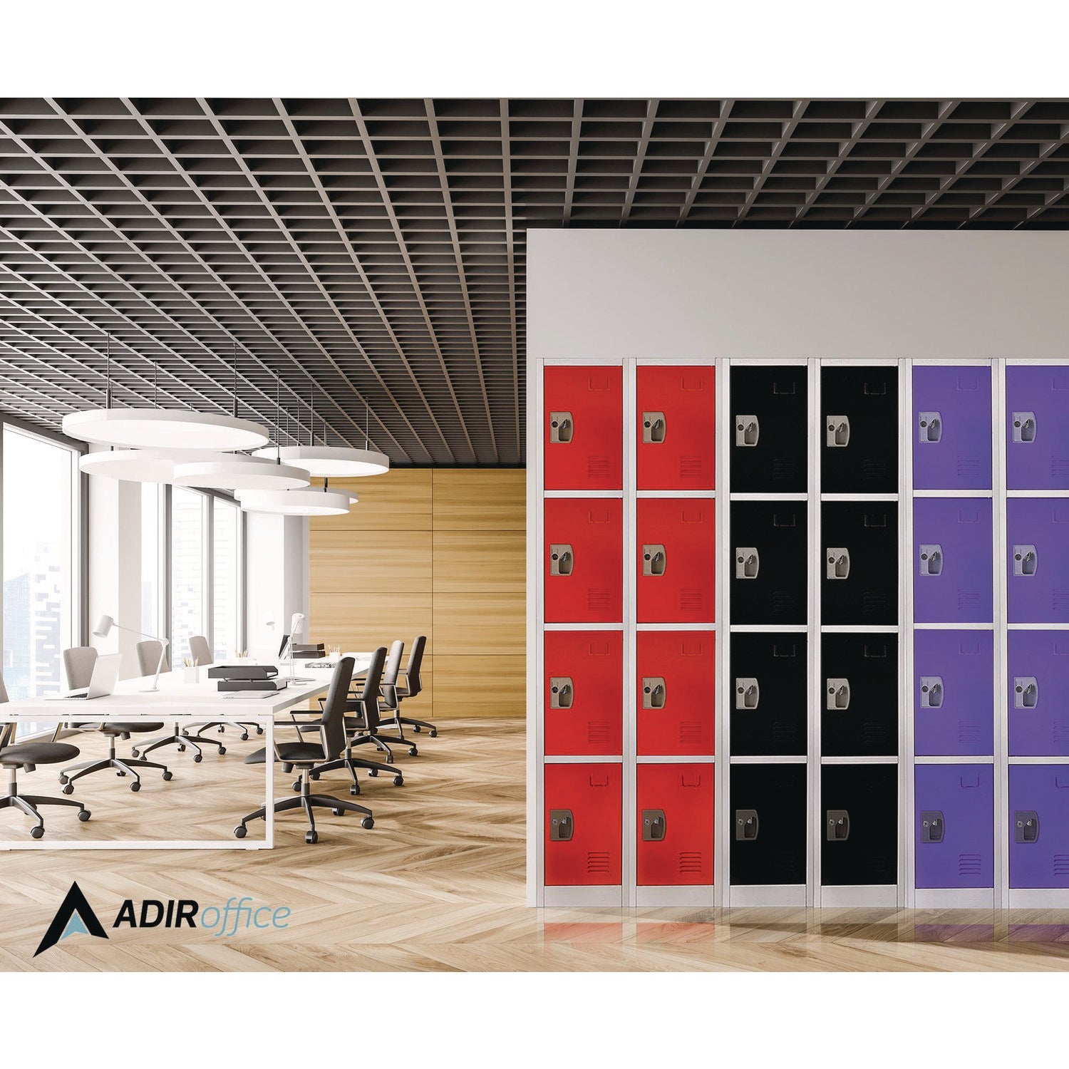 AdirOffice 4 Compartment Steel Storage Locker - 12x12x72 Inches, Purple - Perfect for Schools, Gyms & Office Organization