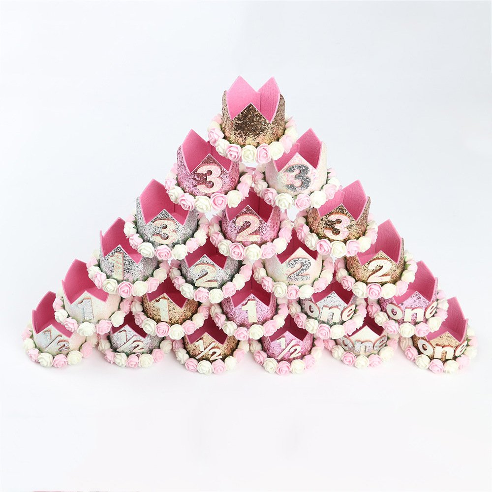 Tvoip Baby Princess Tiara Crown Set - Sparkling Gold Flower Headband with Artificial Roses for Girls' First Birthday Party, Photo Shoot & Dress Up (3-Pack Golden Crowns) - Perfect for Birthday Celebrations, Pageants & Princess-Themed Events