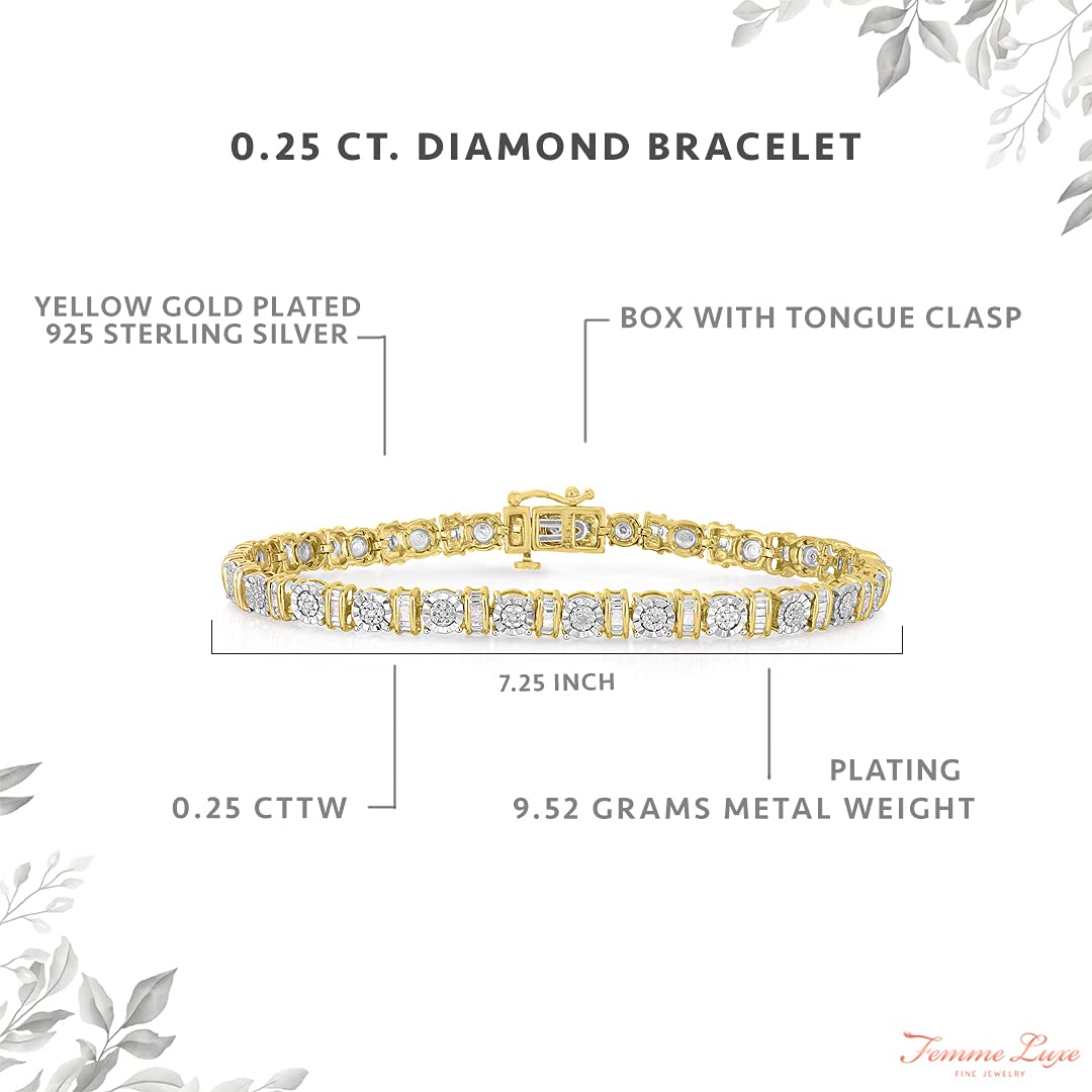 0.25 Carat Diamond Bracelet for Women - Hypoallergenic 925 Sterling Silver Jewelry - Size 7.25 & 7.50 - Perfect for Weddings, Anniversaries & Special Occasions