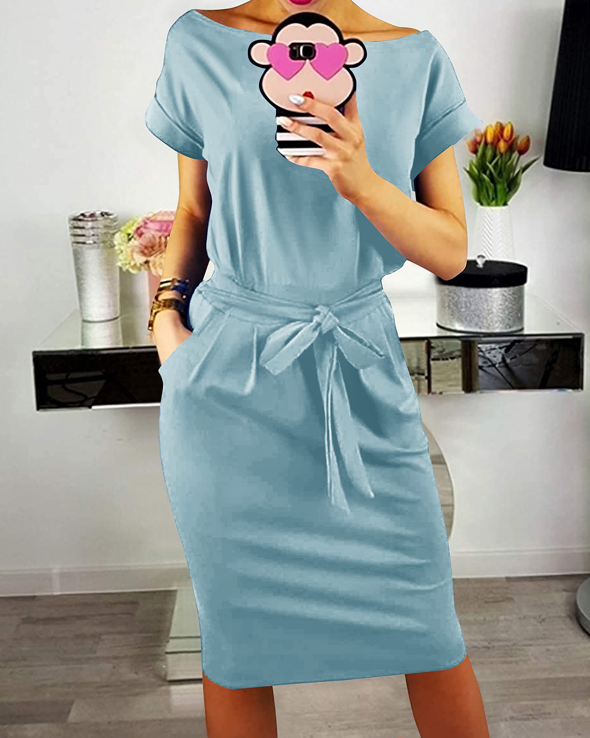 PRETTYGARDEN Women's Summer Striped T-Shirt Dress with Tie Waist & Pockets - Casual Office Wear, Beach Cover Up, and Day Out Dress