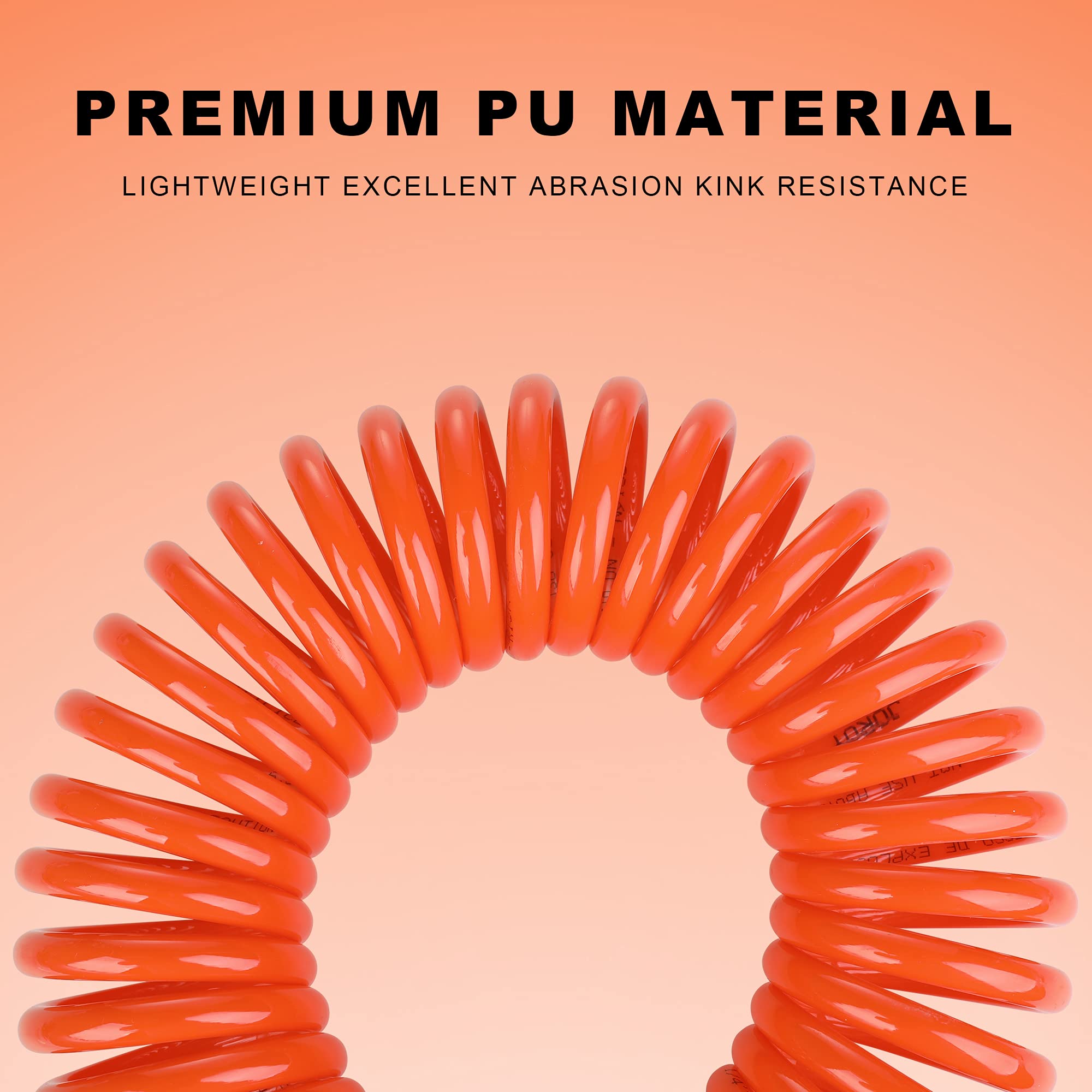 1/4 Inch x 10 Ft PU Air Hose - Polyurethane Recoil Air Compressor Hose with 1/4