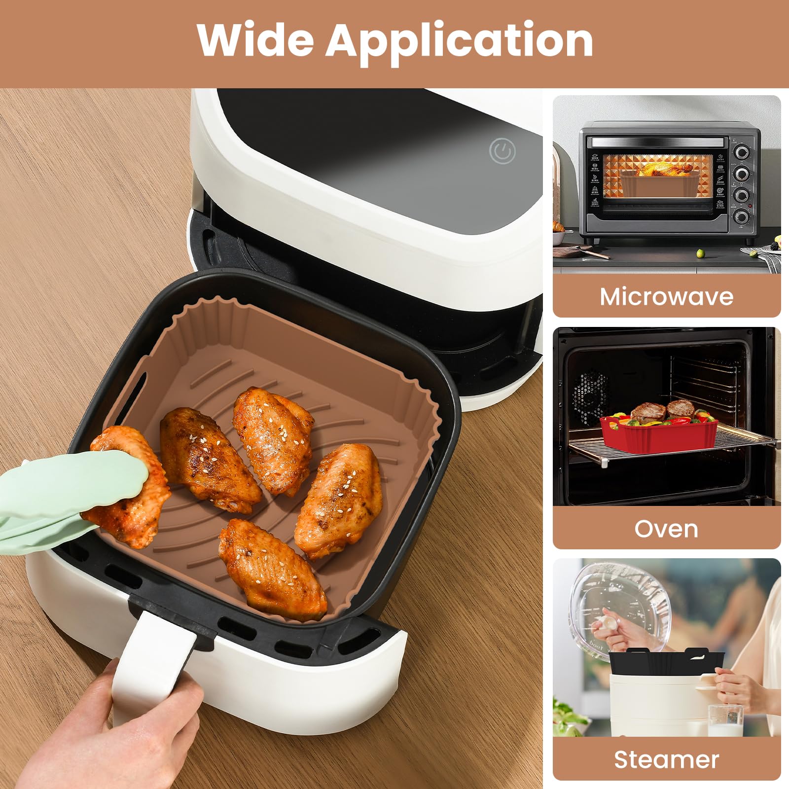Non-Stick Silicone Air Fryer Basket Liners 7 Inch (3 Pack) - Reusable Square Liners for 4-6 QT Air Fryers, Safe Parchment Paper Replacement - Perfect for Baking, Roasting & Frying Accessories - Ideal for Healthy Cooking & Meal Prep