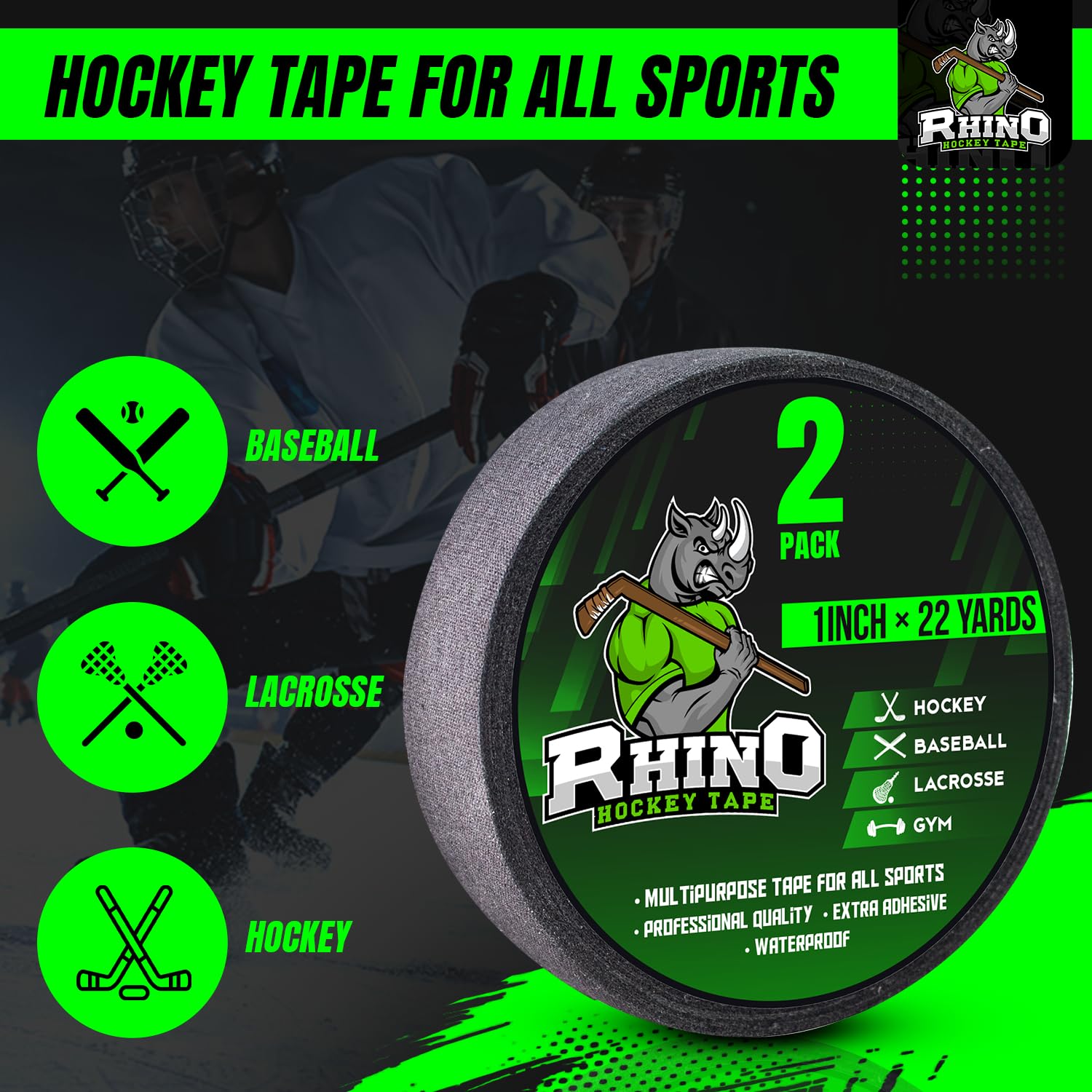 Hockey Grip Tape - Premium Sports Tape for Hockey Sticks, Lacrosse, Baseball Bats & Pull-Up Bars | Non-Slip Cloth Fabric Tape | Perfect Hockey Gift & Gym Accessory | Ideal for Field Hockey, Weightlifting & Training