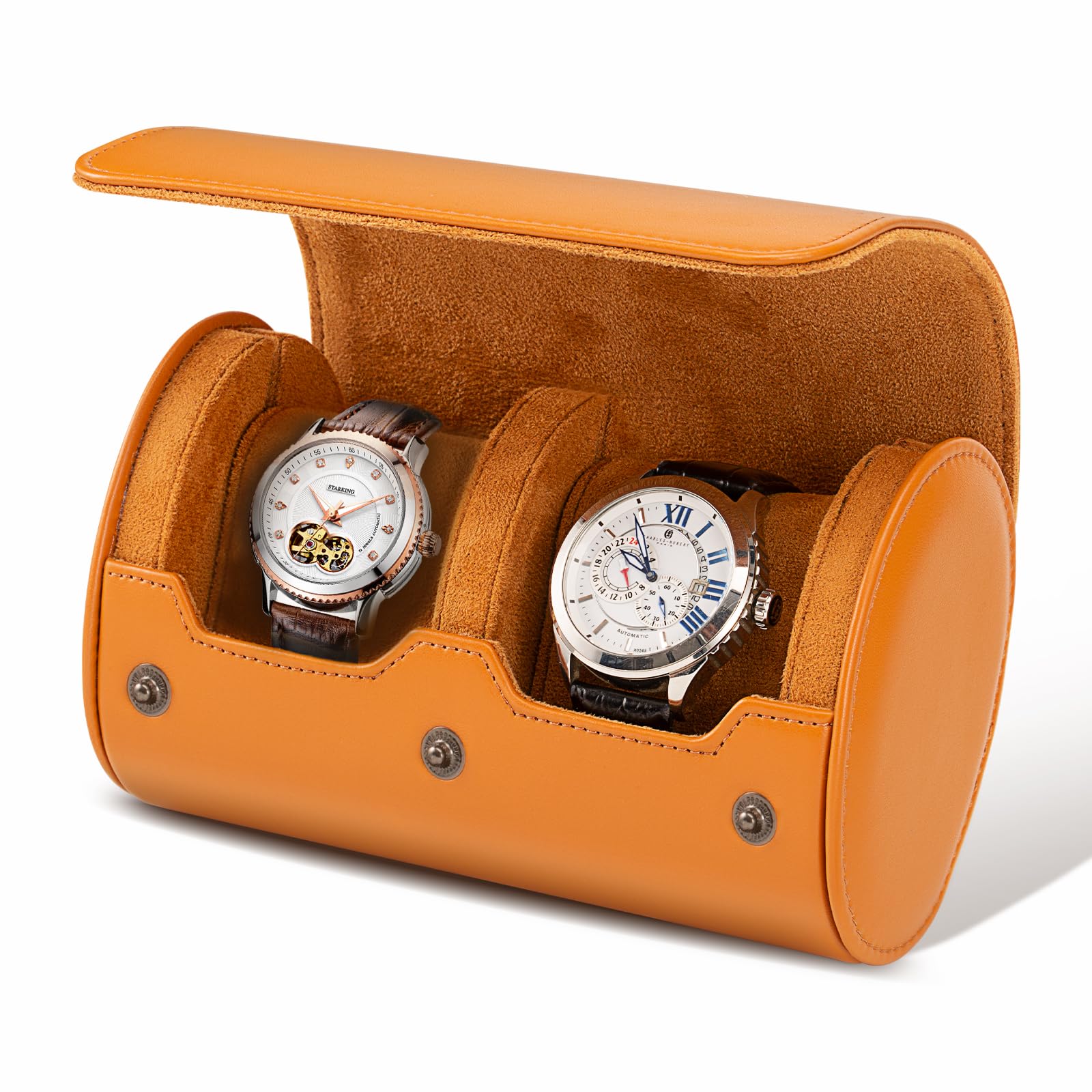 Premium Leather Watch Travel Case - 2 Slot Watch Roll for Men & Women - Perfect Anniversary & Birthday Gift for Him/Her (Orange) - Ideal for Business Trips, Vacations & Watch Collectors