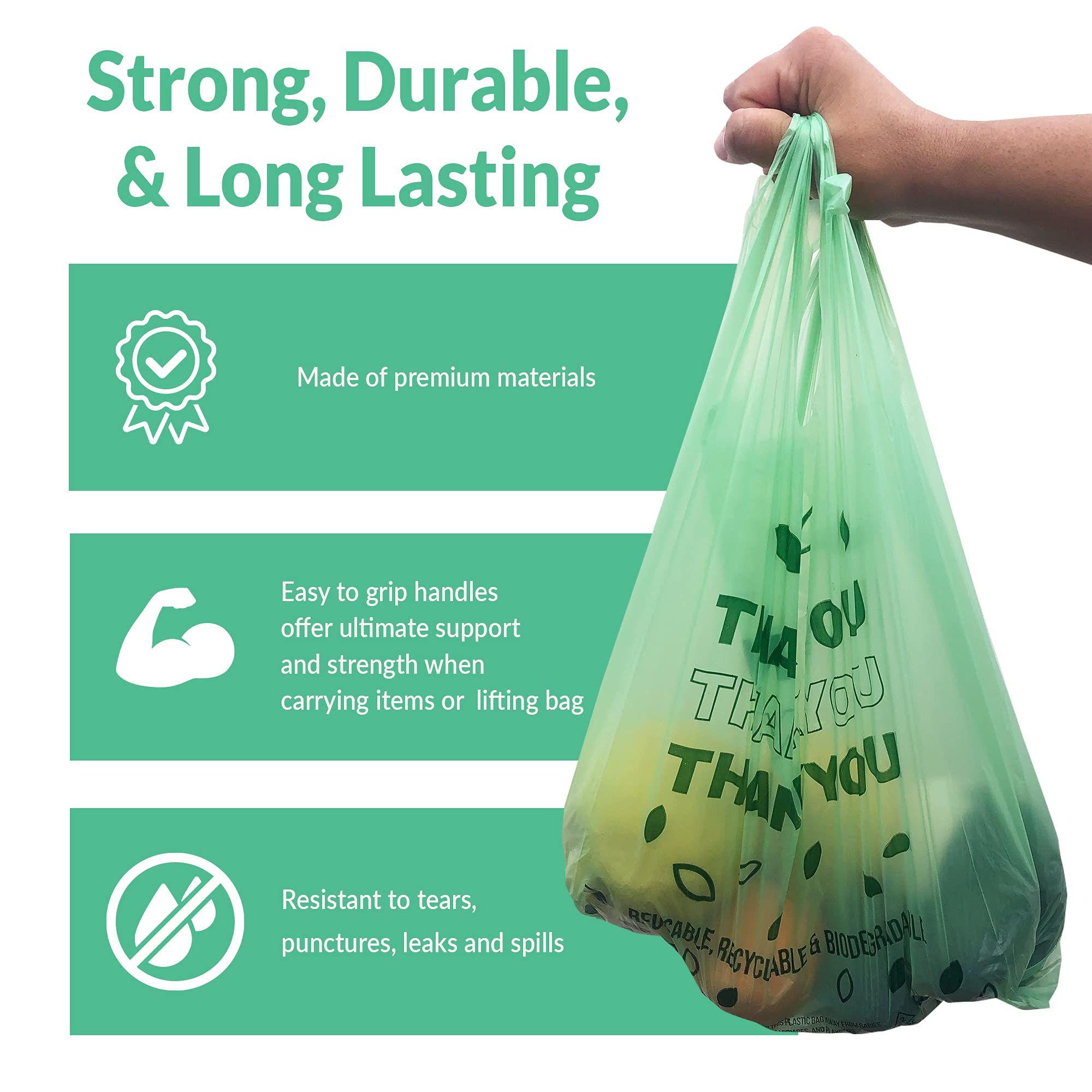 Reliable Biodegradable Thank You Bags - 125 Count Eco-Friendly Shopping Bags | Grocery, Restaurant & Retail Use | Oxo-Biodegradable Plastic | 11.5