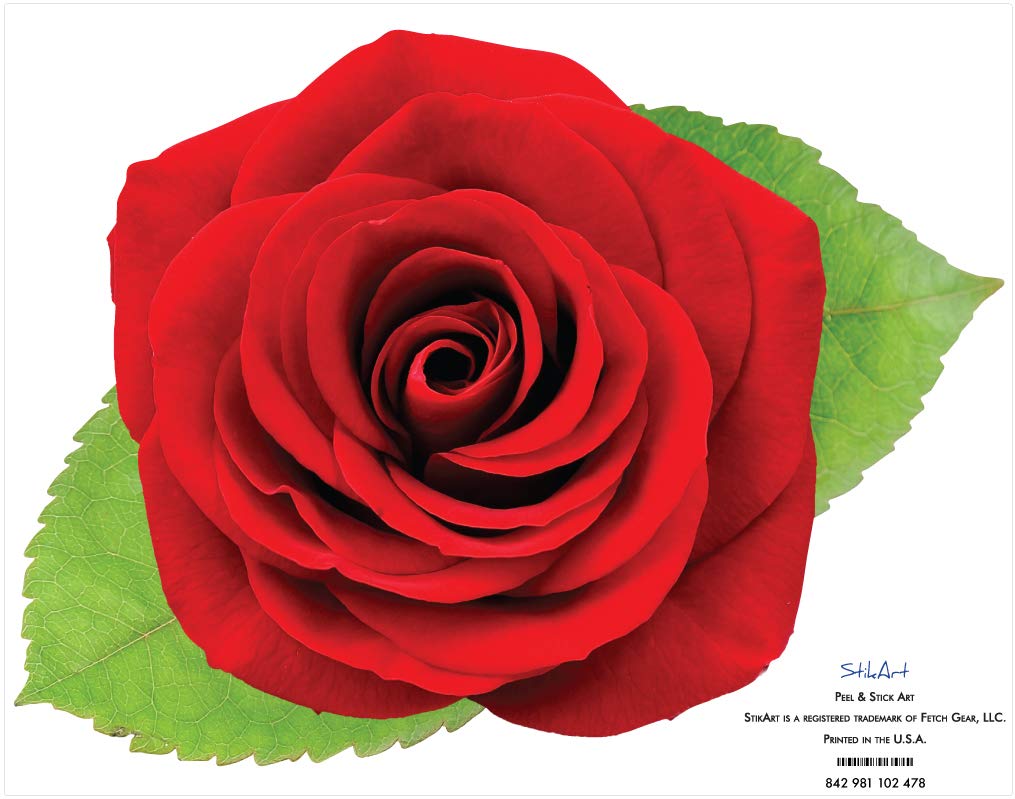 StikArt Removable Single Red Rose Wall Decal - Premium Canvas Wall Art for Home Decor | Perfect for Living Room, Bedroom & Office