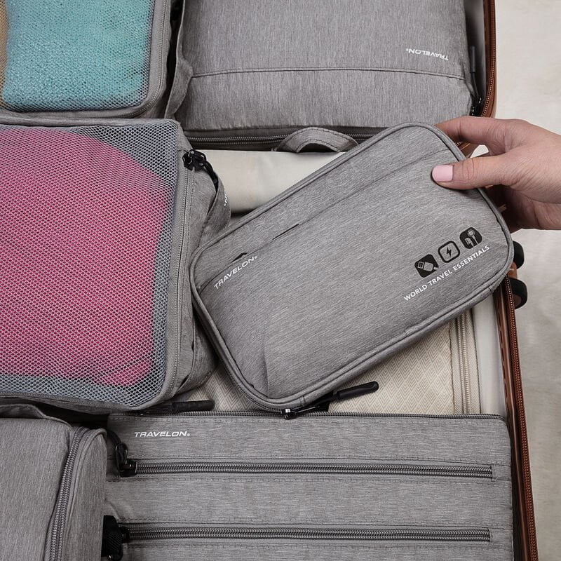 Travelon Anti-Theft Tech Organizer for Travel - RFID Blocking, Water-Resistant Cable & Accessory Pouch - Perfect for Airplane, Business Trips & Commuting