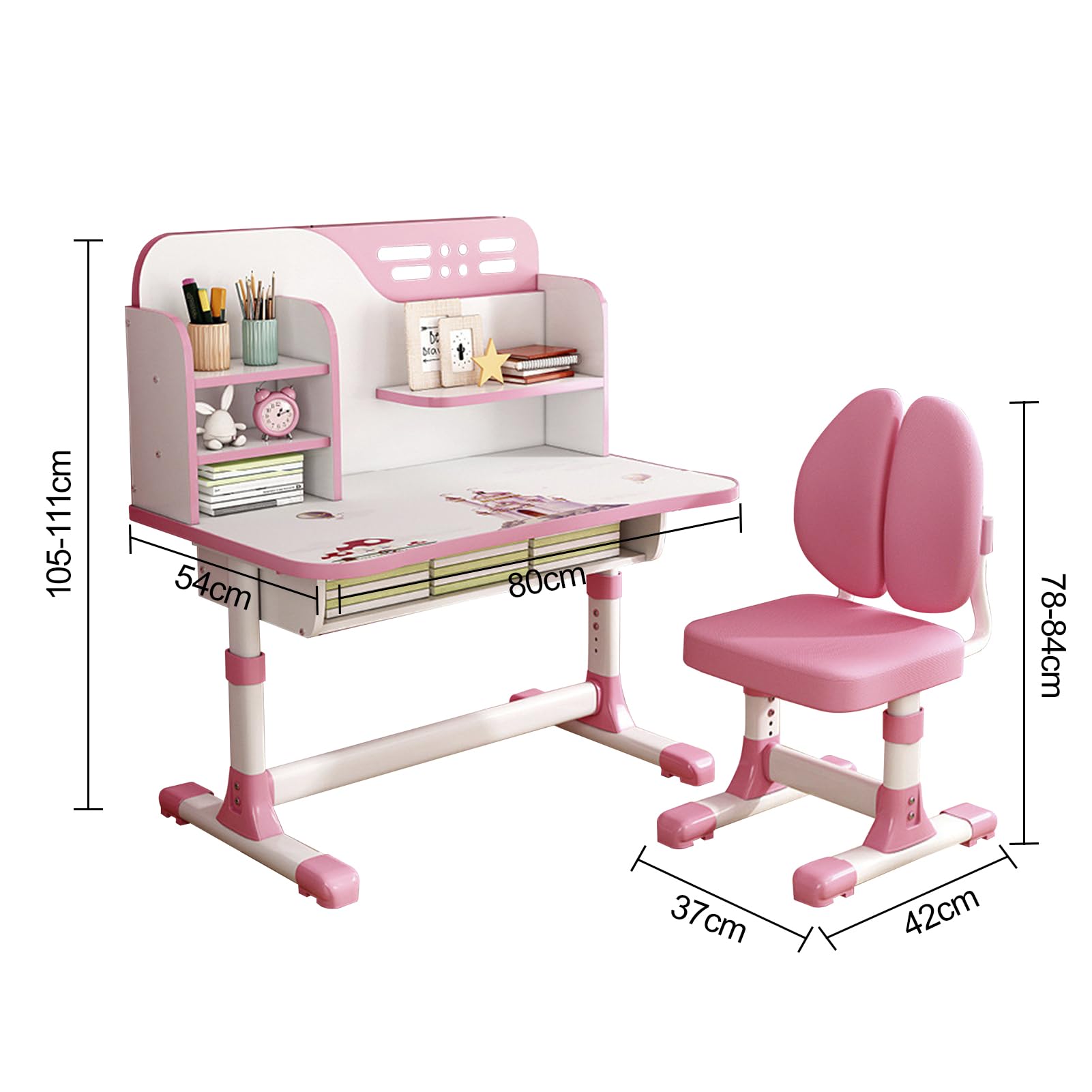 2024 Upgraded Kids Desk and Chair Set with Cartoon Pattern, Height Adjustable Children's Study Table - Ergonomic Writing Desk with Tilt Book Stand & Storage Drawer, Perfect Birthday Gift for Boys & Girls | Ideal for Homeschooling, Online Learning & Bedroom Study Space