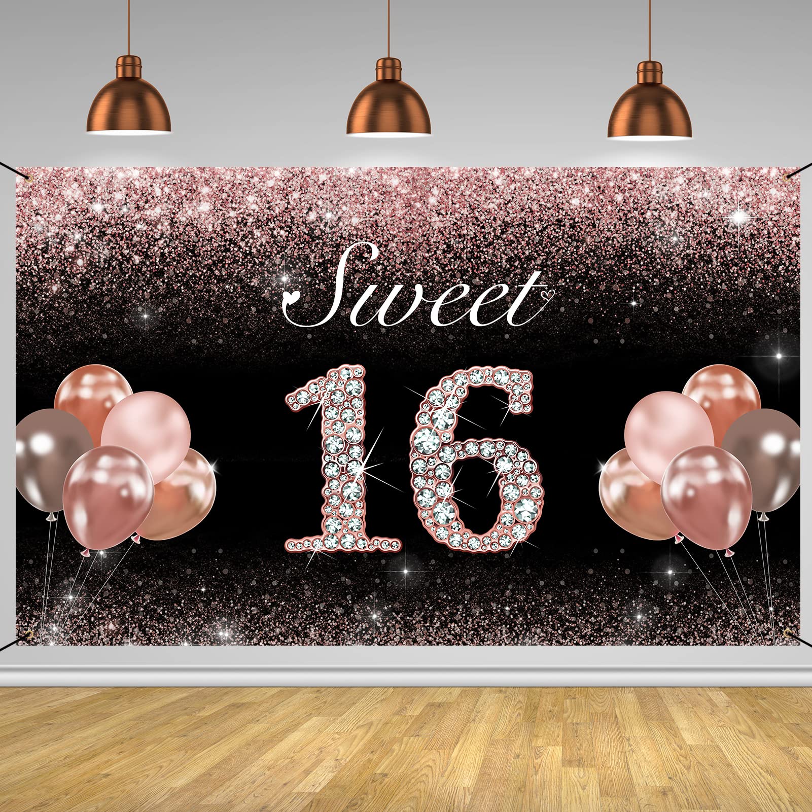 Vlipoeasn Sweet 16 Birthday Decorations for Girls - Rose Gold Happy 16th Birthday Banner Backdrop & Party Supplies | Perfect for Sweet Sixteen Party Decorations, Photo Booth Backgrounds & Teen Birthday Celebrations