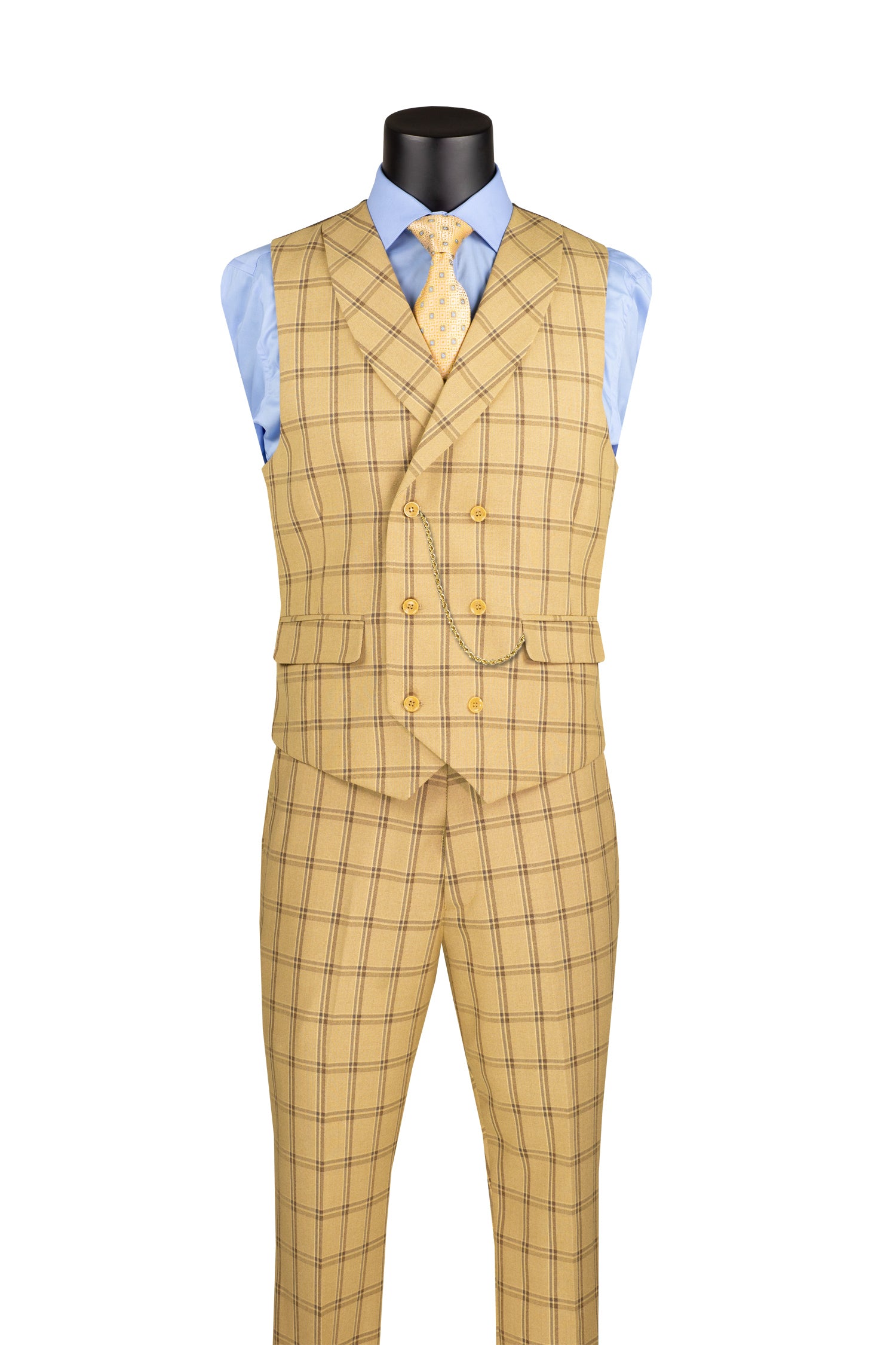 Modern Fit Windowpane 3-Piece Suit in Tan - Premium Diamond Collection for Business & Formal Events | Wedding, Office & Special Occasion Attire