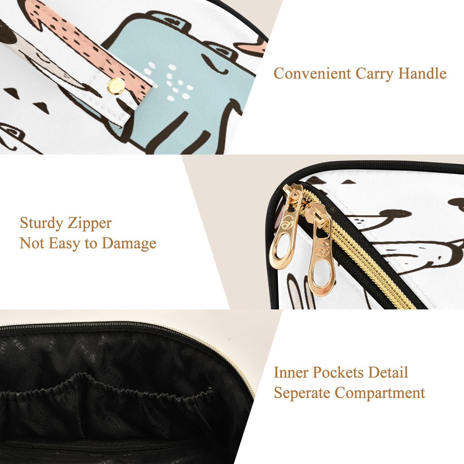 Cute Rhombus Cosmetic Bag with Dog Print - Large Capacity Travel Makeup Organizer for Women & Girls, Portable Toiletry Bag with Handle - Perfect for Travel, Gym, and Daily Storage