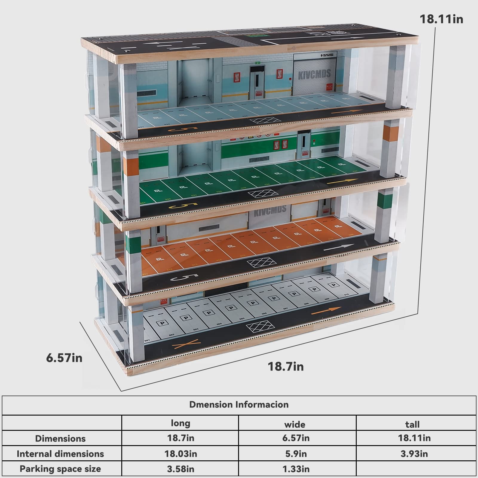 1:64 Scale Alloy Car Model Display Case with LED Lights - 4-Level Parking Garage (40 Spaces) for Hot Wheels & Die-Cast Cars Collection - Perfect for Showcasing Miniature Vehicles in Underground Garage Scenes (KW-262-1)