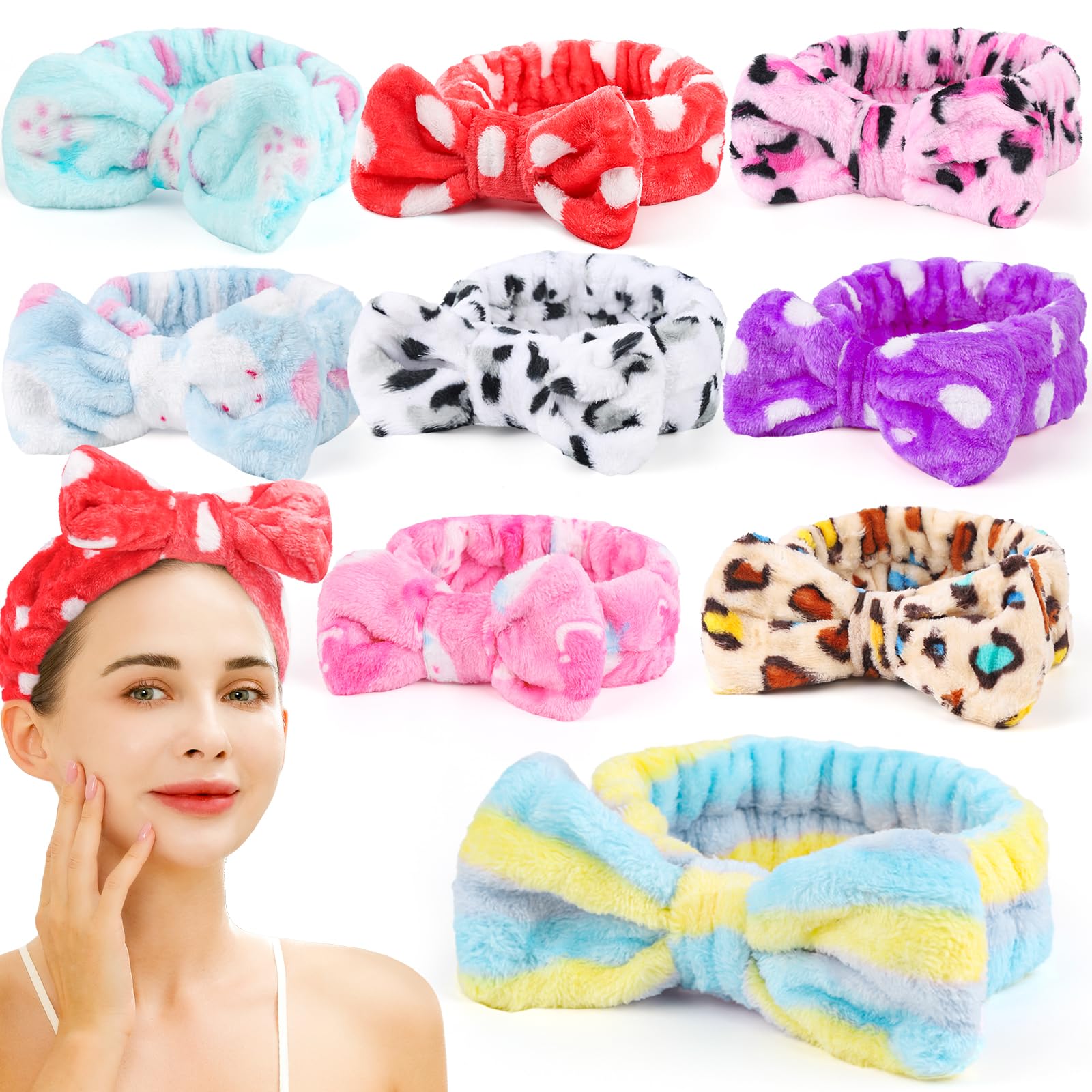 Teenitor Spa Headbands for Women - 9Pcs Cute Bow Headbands for Skincare, Makeup & Washing Face | Soft & Absorbent Hair Accessories for Spa, Salon & Home Use