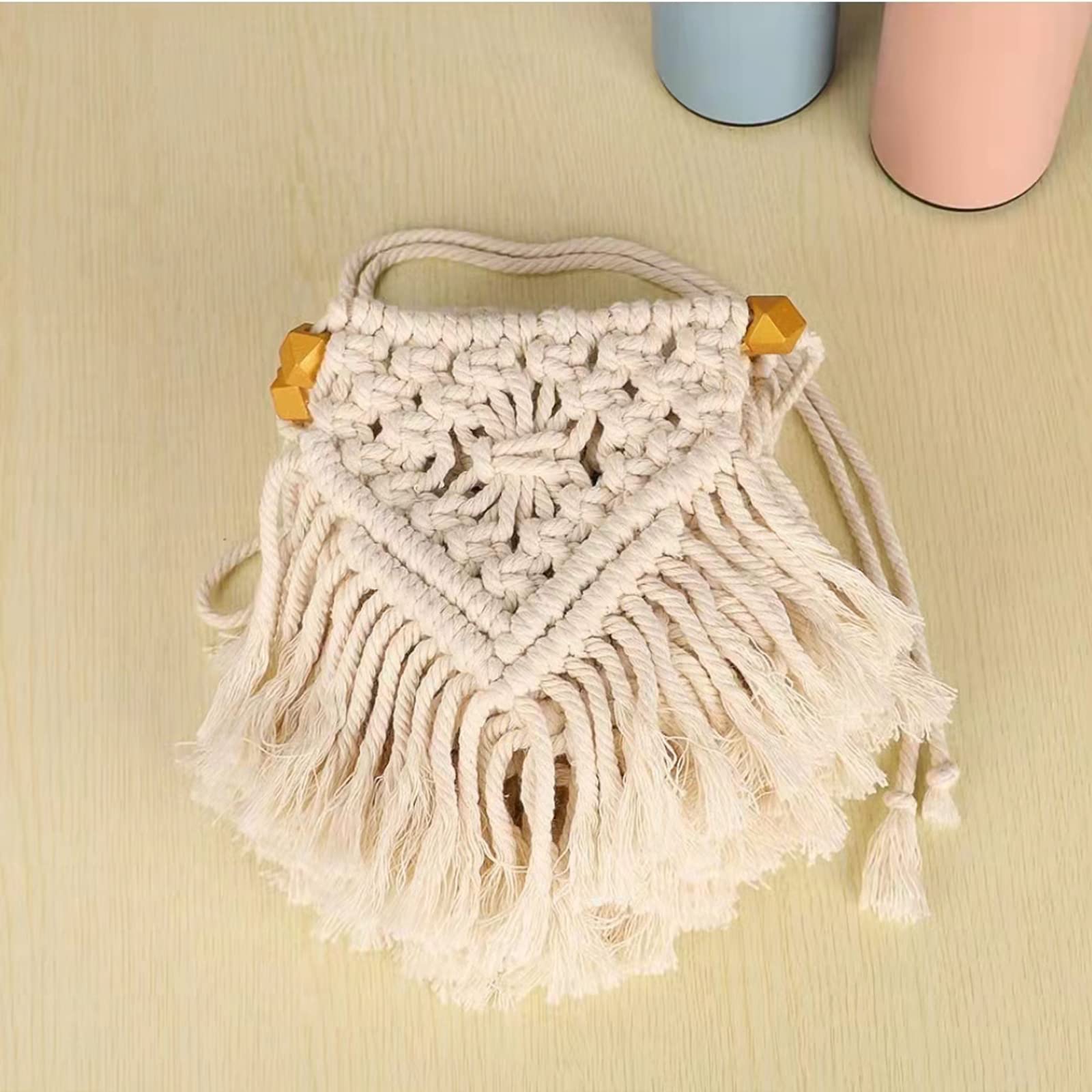 Boho Macrame Wall Hanging - Small Woven Decor for Bedroom, Living Room & Kitchen