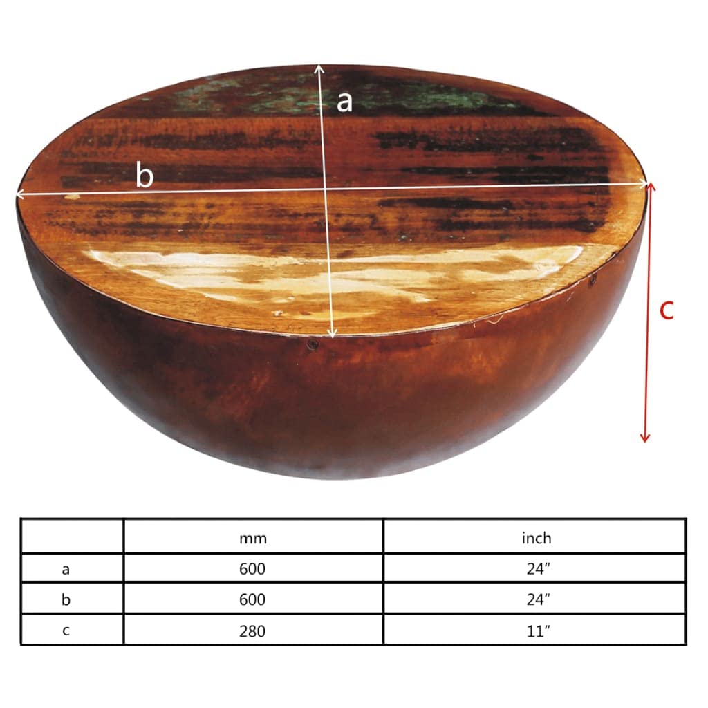 CHARMMA Modern Coffee Table - Bowl-Shaped Design with Steel Base & Reclaimed Solid Wood | Perfect for Living Room, Lounge, and Office Decor