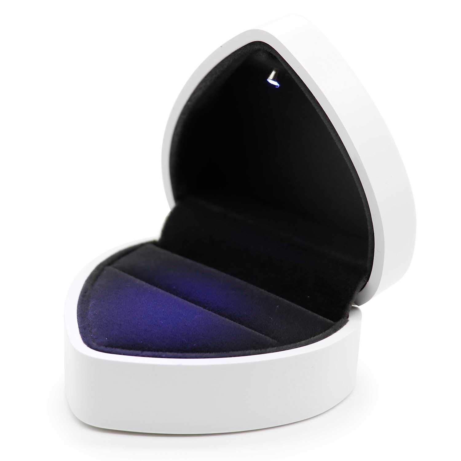 Heart-Shaped Velvet Ring Box with LED Light - Elegant Wedding Jewelry Box for Proposal & Engagement (White) - Perfect for Surprise Proposals, Wedding Gifts & Anniversary Celebrations