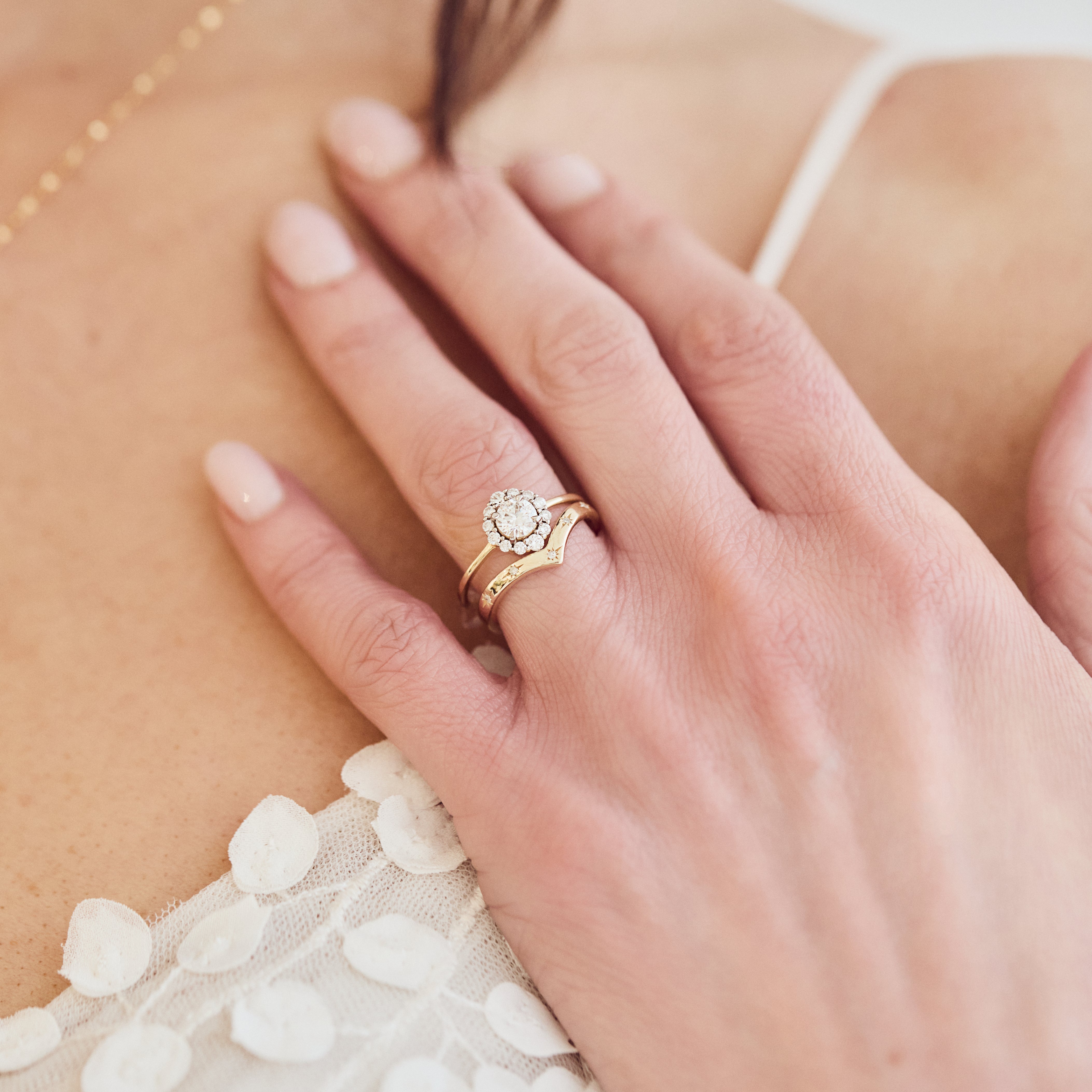 Diamond Star Wishbone Wedding Band Ring - Elegant Promise Ring for Women, 14K Gold or Sterling Silver, Perfect for Engagement, Anniversary & Special Occasions