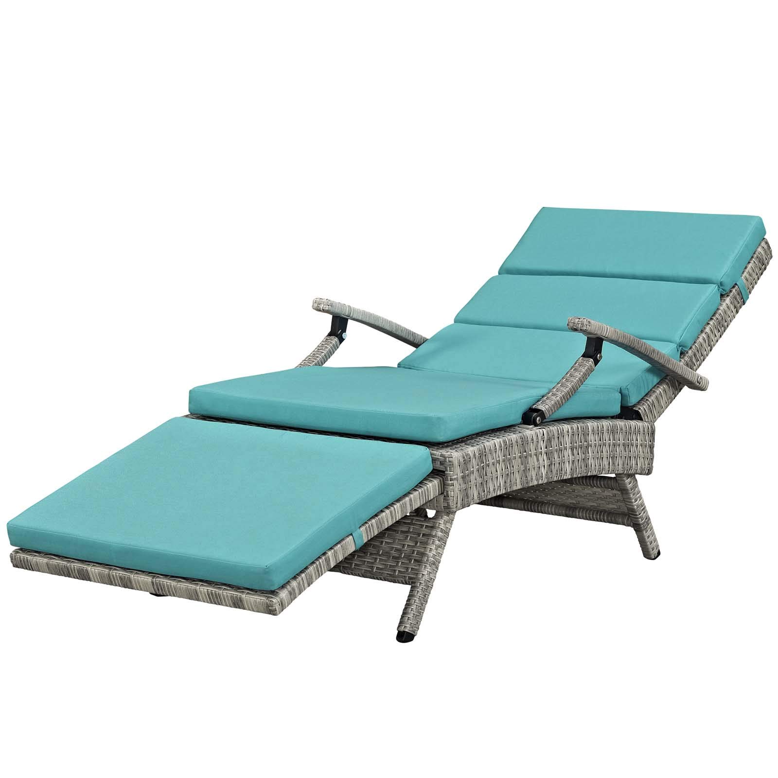 Modern Outdoor Patio Lounge Chair - Blue Wicker Rattan Chaise for Garden, Poolside & Backyard Relaxation | Durable Weather-Resistant Fabric