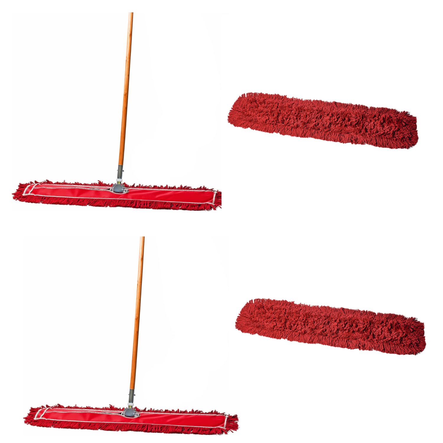 36 Inch Red Dust Mop with Wood Handle & 2 Refills - Heavy Duty Floor Cleaning Kit for Hardwood, Tile & Laminate Floors - Home & Commercial Use
