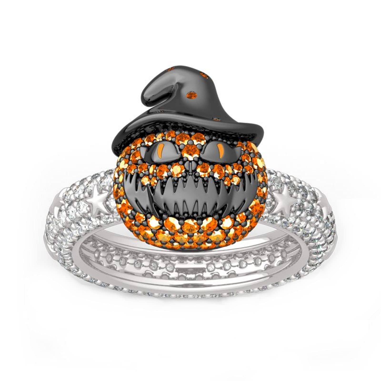 Jeulia Halloween Diamond Ring - 925 Sterling Silver Ghost Pumpkin Skull Band for Women & Men | CZ Solitaire Anniversary Promise Wedding Jewelry | Perfect for Halloween, Nightmare Before Christmas, Cosplay & Gothic Fashion