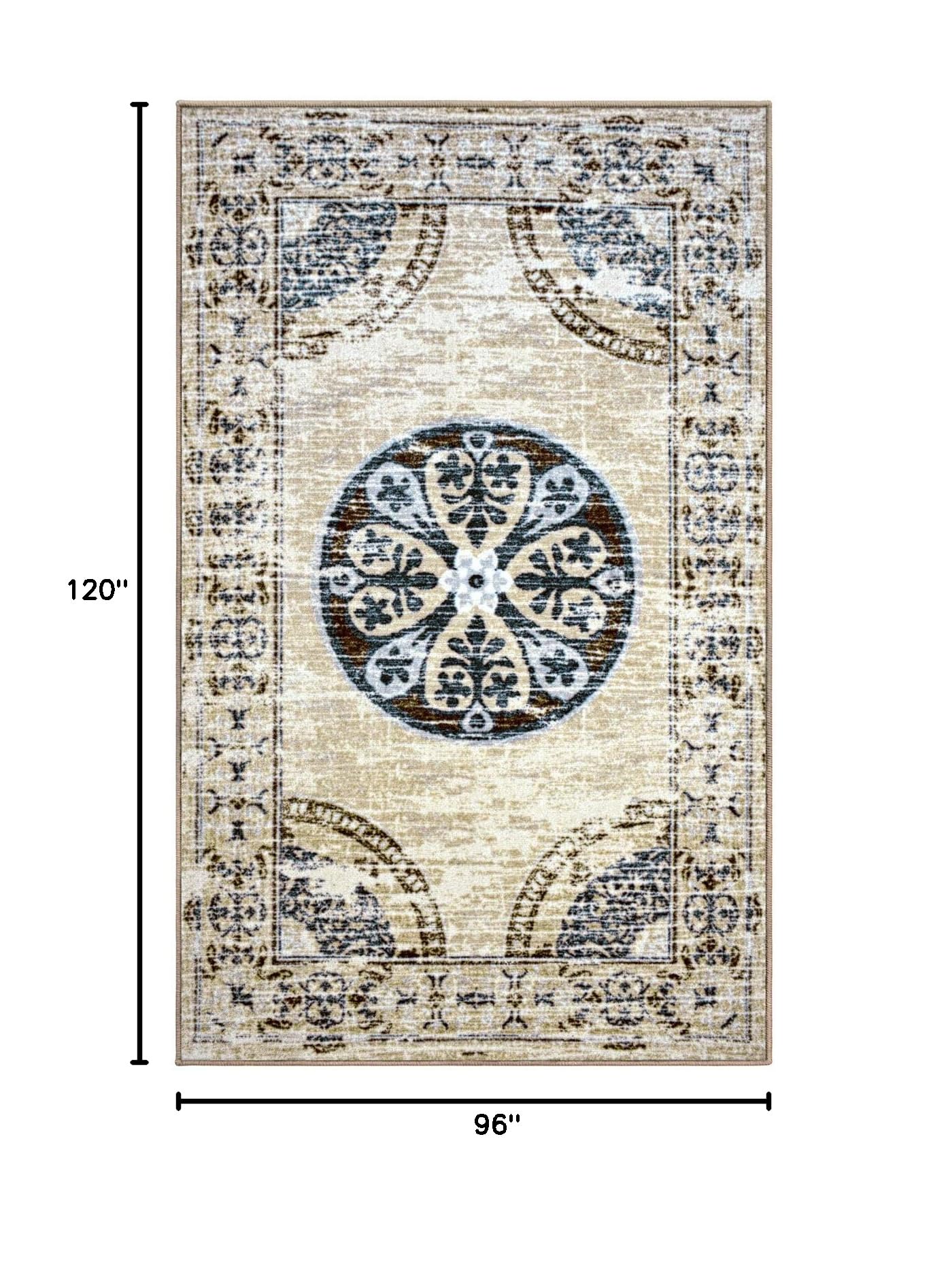 Bluenilemills Alizeh Indoor Area Rug – Central Medallion Design with Distressed Border, Plush & Durable, Non-Slip Foam Backing, Machine Washable (8'x10') – Perfect for Living Room, Bedroom, or Office Decor