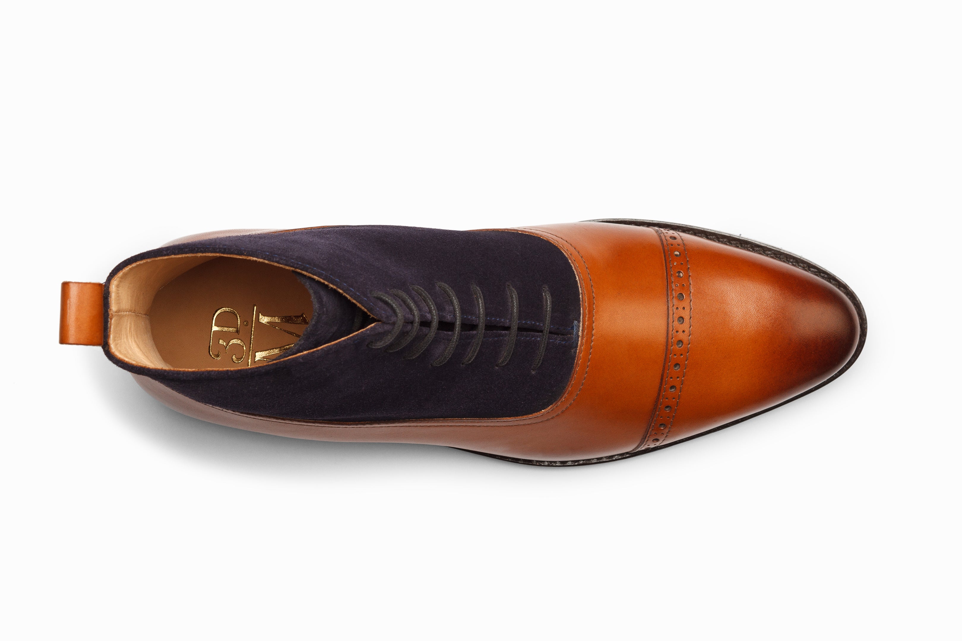 Two Tone Balmoral Leather Boots for Men - Tan/Navy Suede Dress Shoes - Perfect for Business, Formal Events & Office Wear