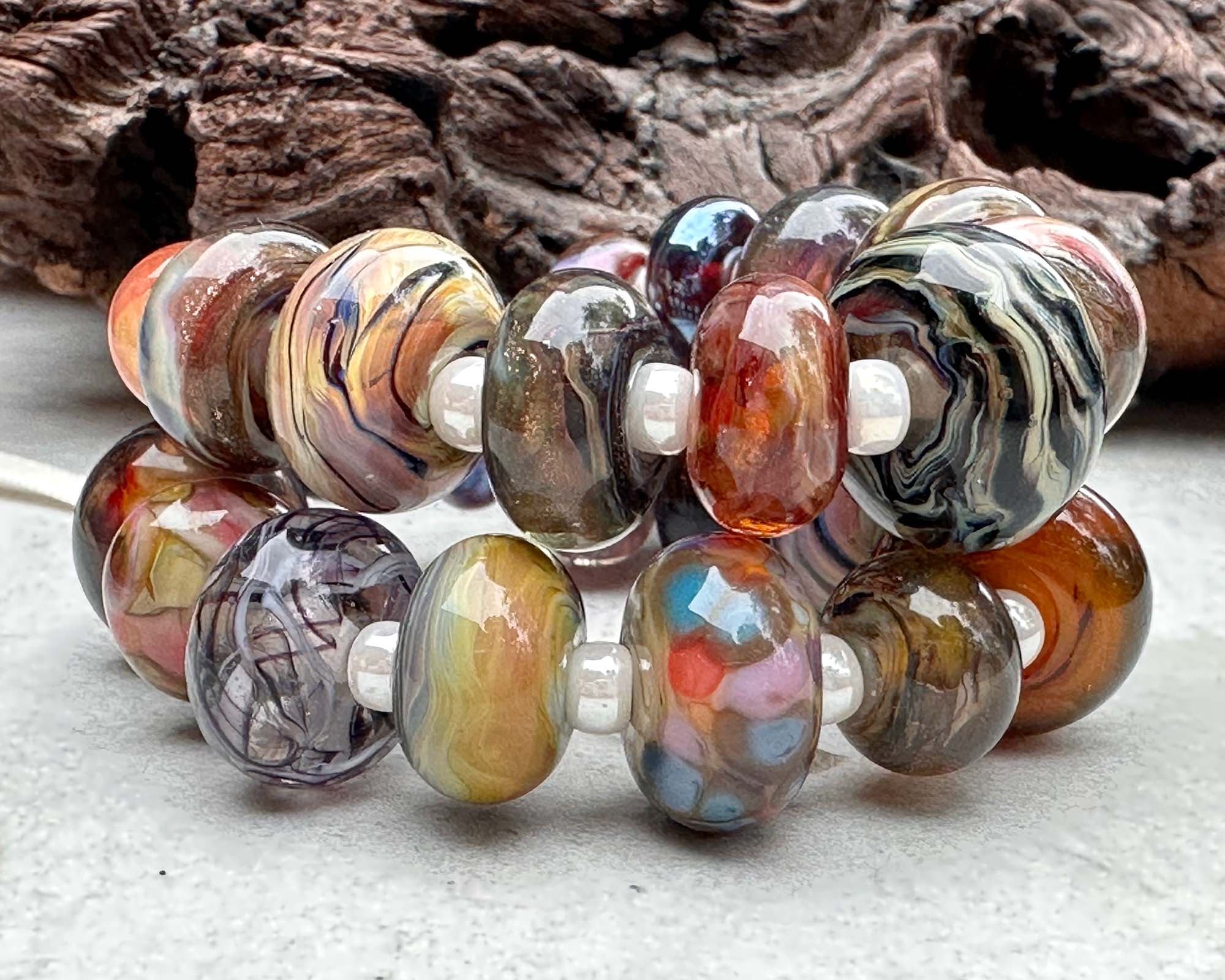 26-Piece Brown Lampwork Glass Beads Set for Jewelry Making - DIY Bracelets, Necklaces & Craft Projects - SRA Certified Artisan Beads