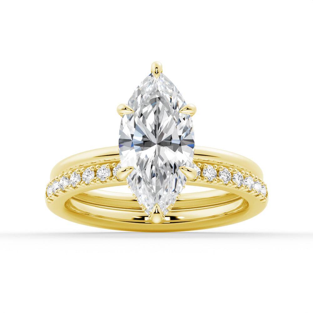 Petite Marquise Solitaire Moissanite Engagement Ring & Wedding Band Set for Couples - Perfect for Proposals, Anniversaries, and Romantic Occasions