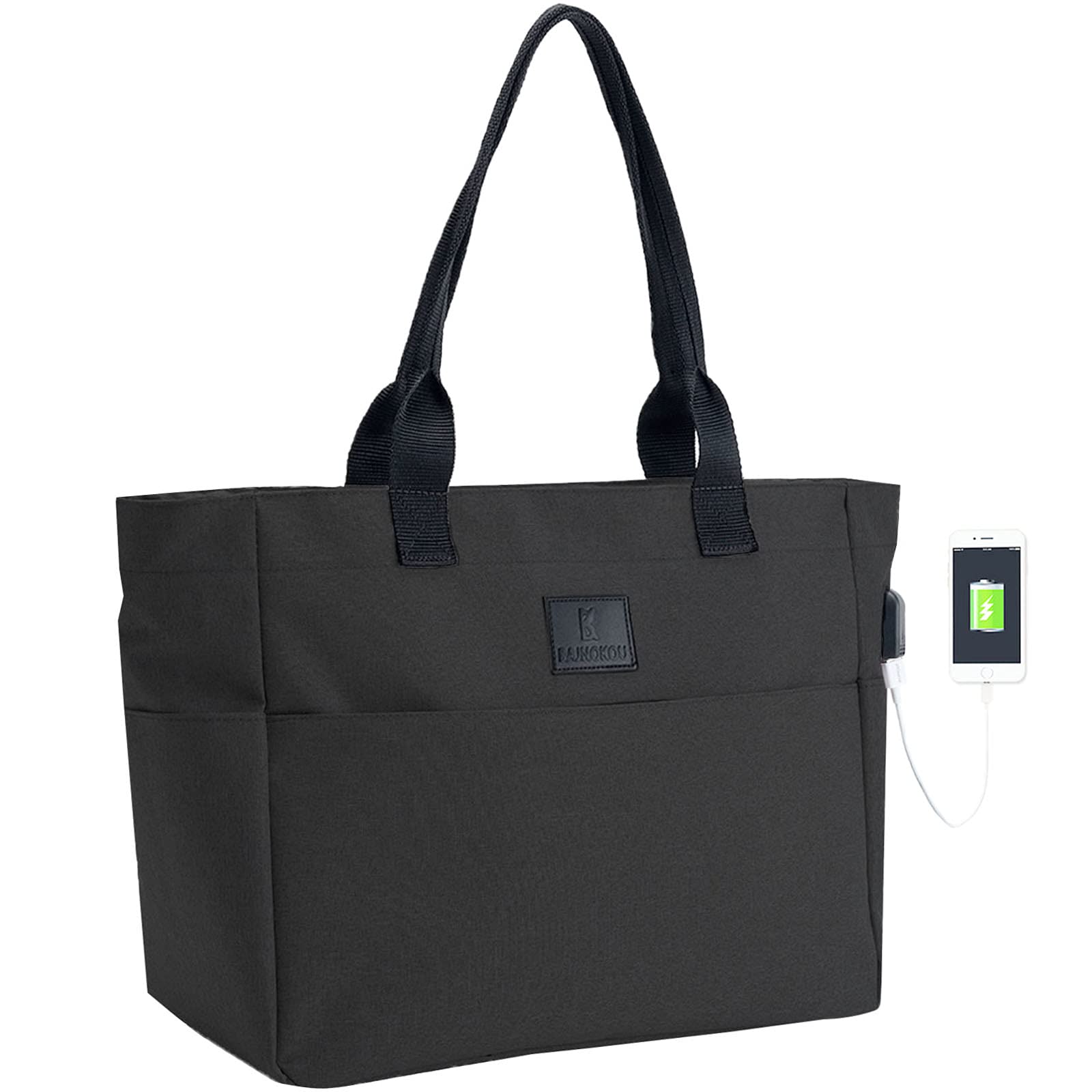 Stylish Large Tote Bag for Women - 15.6-17 Inch Laptop Work Bag with Zipper - Perfect for Nurses, Teachers & School - Durable Book Bag & Professional Handbag Purse - Ideal for Work, Travel & Daily Commute (Black)