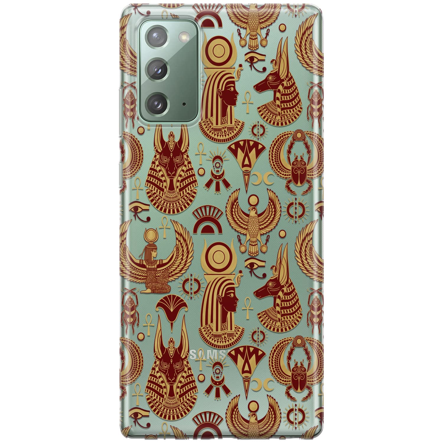 Shockproof Silicone Phone Case for Samsung Galaxy S24/S23 Ultra/S22+/S21 FE 5G/S20/Note 20/10 - Ancient Egyptian Scarab & Anubis Design with Horus Eye Protection - Durable Flexible Protective Cover for Everyday Use, Travel & Outdoor Activities