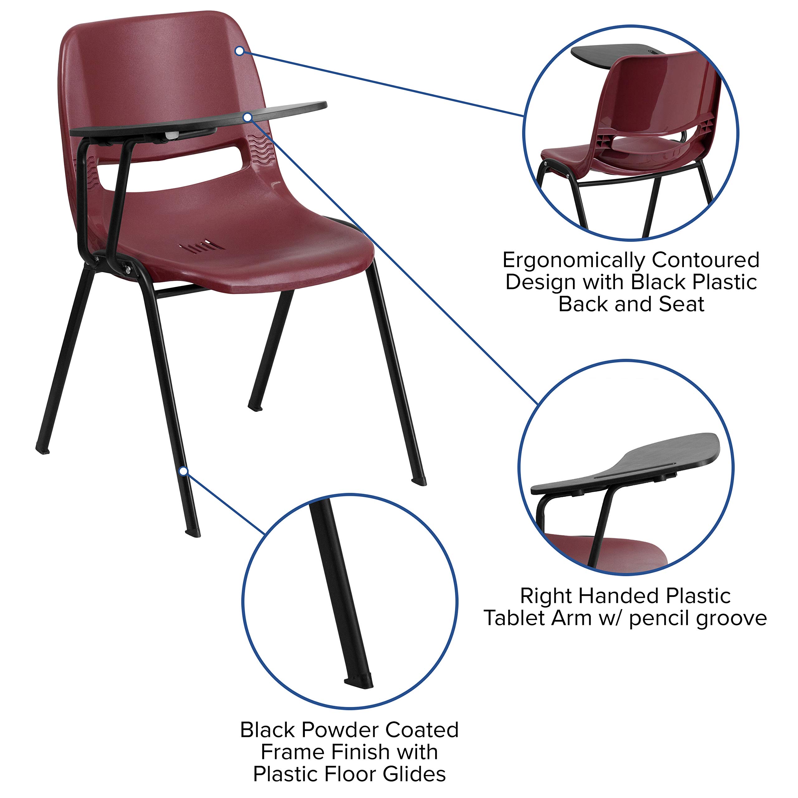Burgundy Ergonomic Shell Chair with Left-Handed Flip-Up Tablet Arm - Office Desk Chair for Home & Conference Room Use