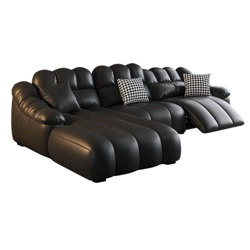 L Shape Sofa Chaise with USB Port - Modern Black Upholstery 4-Piece Sectional Set - Left-Facing Chaise Lounge with Sloped Arms - Perfect for Living Room, Home Theater & Small Spaces