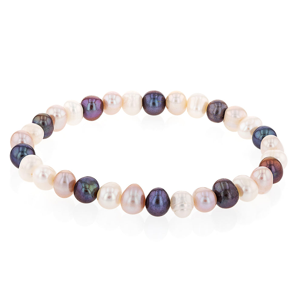 6mm Freshwater Pearl Stretch Bracelet - White, Pink & Peacock Colors for Women, Elegant Fashion Jewelry Gift for Bridesmaids, Wedding, Party & Special Occasions