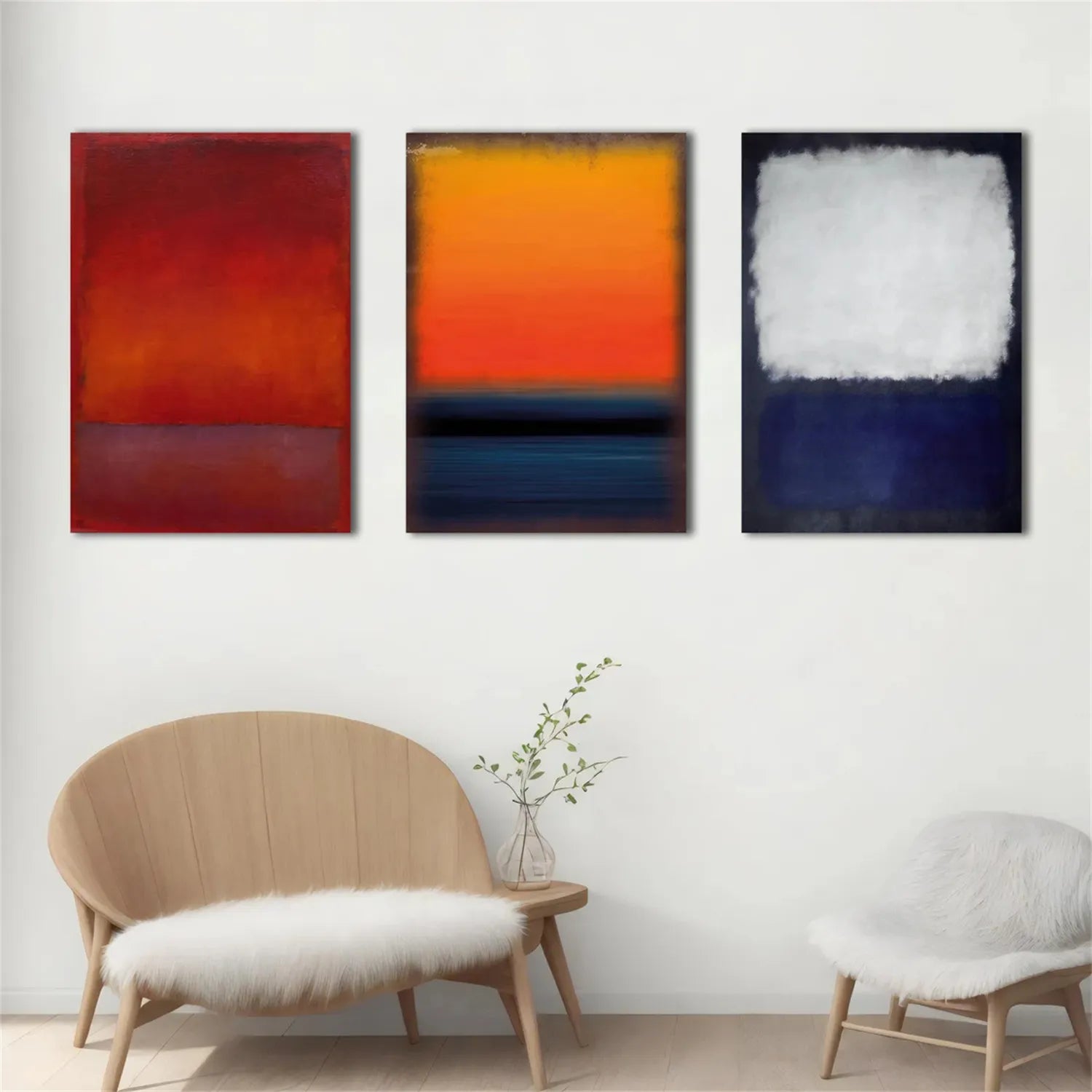 Abstract Tranquility Wall Art Set of 3 - Modern Canvas Paintings for Home & Office Decor - Perfect for Living Room, Bedroom, or Workspace