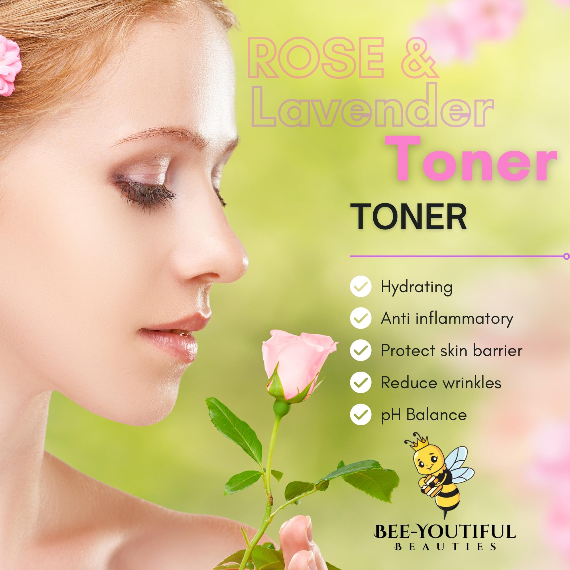 Rose & Lavender Facial Toner with Bee Pollen & Aloe Vera | 1 Oz Hydrating Mist for Glowing Skin | Soothing Toner for Dry & Sensitive Skin | Perfect for Daily Skincare Routine & Post-Workout Refresh