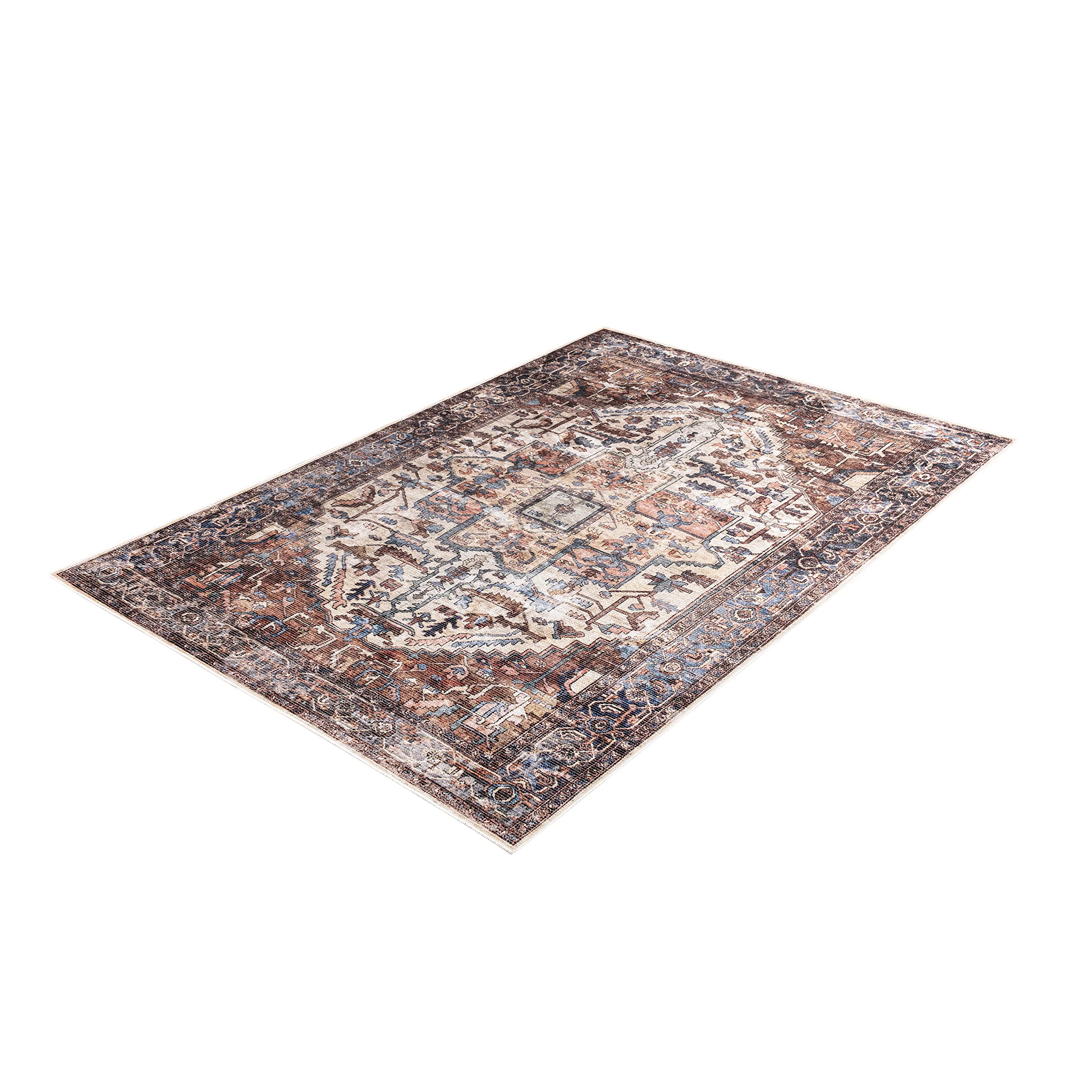 Abani 8' x 10' Vintage Medallion Rectangular Area Rug - Machine Washable, Stain Resistant & Non-Shedding - Terracotta Polypropylene Rug for Living Room, Bedroom & Dining Room
