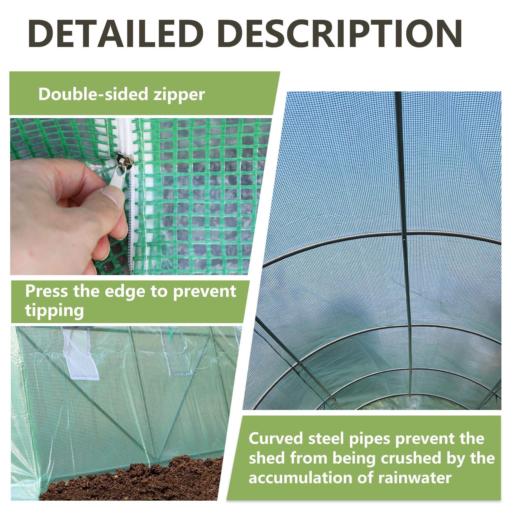 20x10x7FT Heavy-Duty Greenhouse Tunnel with Sturdy Metal Frame & PE Cover - Walk-In Design, Roll-Up Zipper Door & Ventilated Windows for Outdoor Gardening, Plant Growing & Backyard Shelter (Green) - Perfect for Home Gardeners, Urban Farming & Year-Round Plant Protection