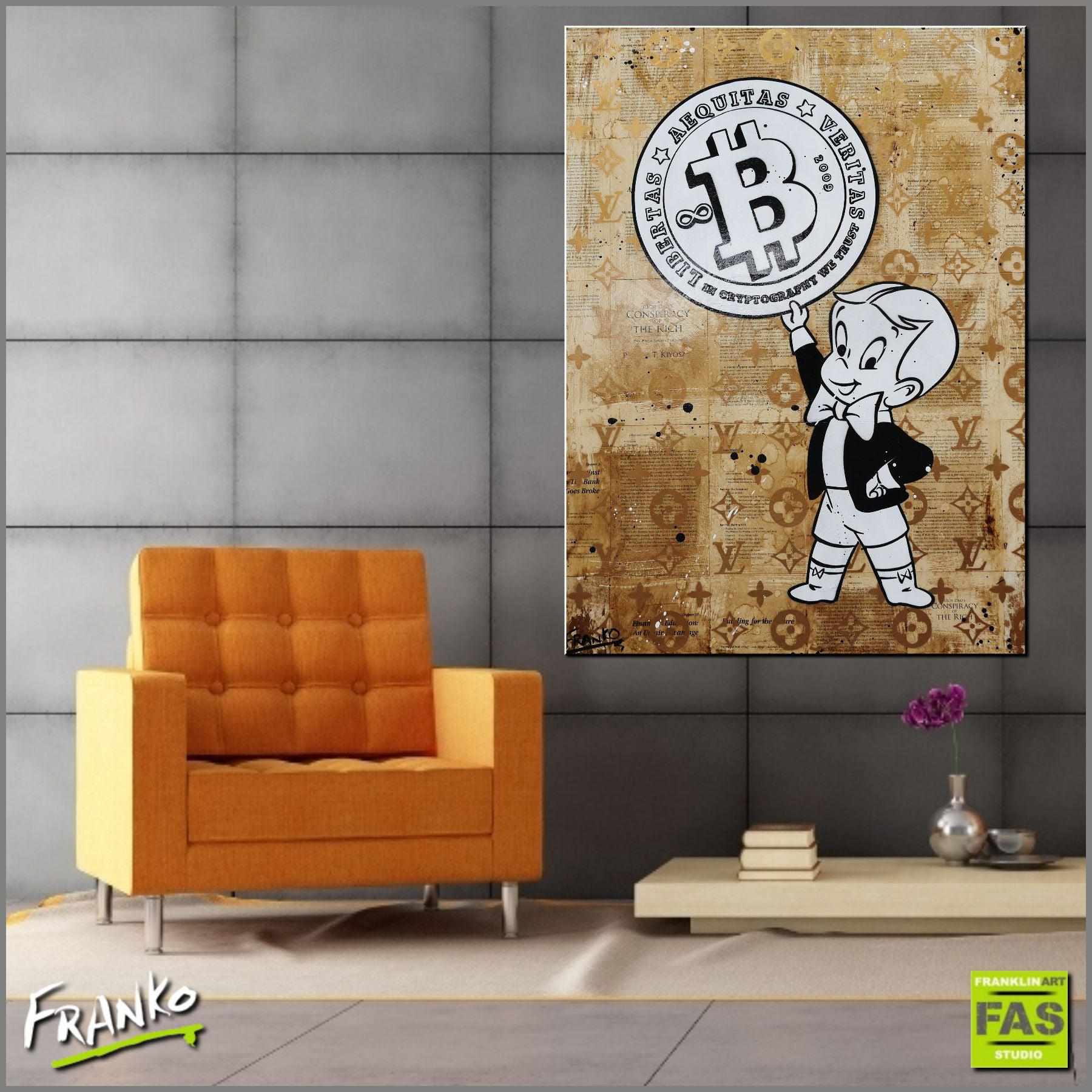 Richie V. 6 75cm x 100cm Richie Rich Bitcoin Vintage Book Pop Art Canvas Painting - Perfect for Home Decor, Office Wall Art & Crypto Enthusiast Gifts