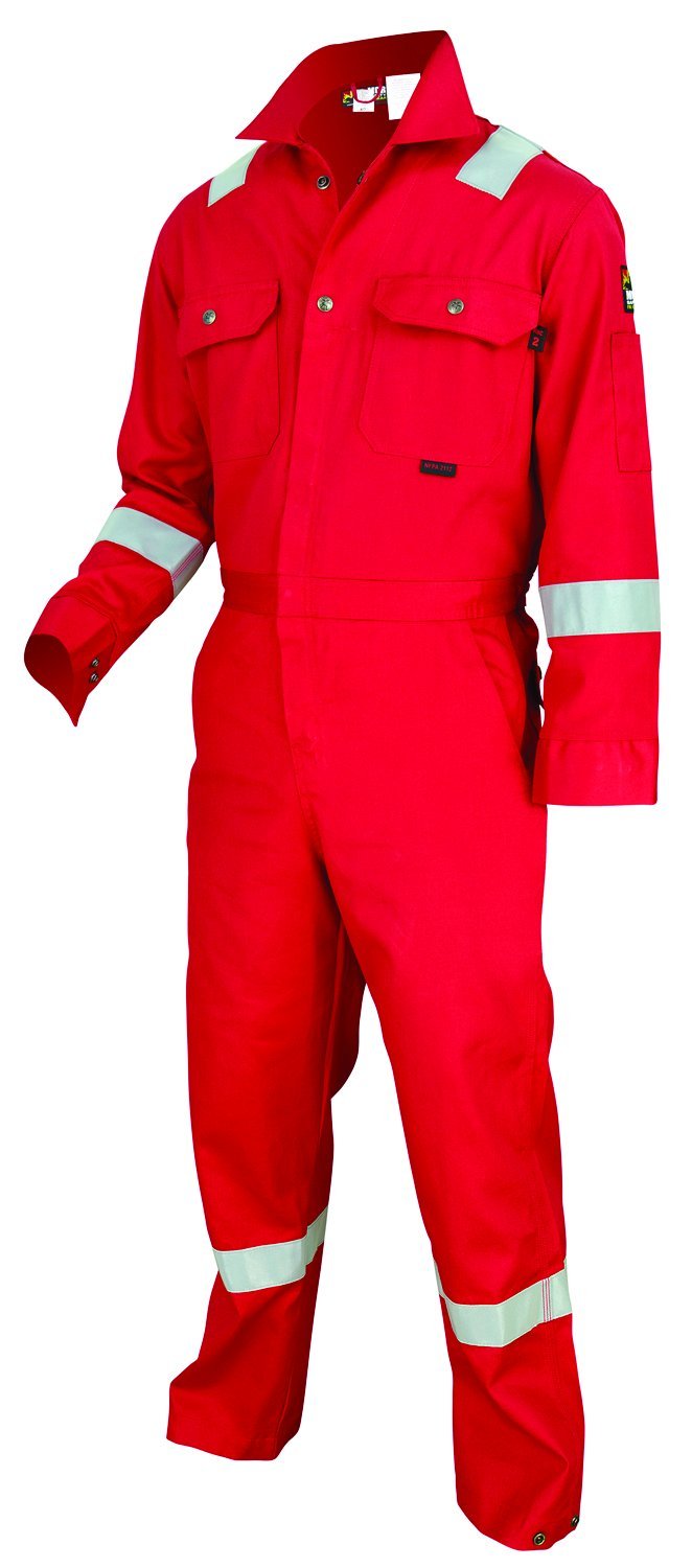 MCR Safety DC1RR36T Flame Resistant (FR) Coveralls with Reflective Tape - Red, Size 36 Tall (36-Inch Chest, 30-Inch Waist, 32-Inch Inseam) | OSHA Compliant Workwear for Construction, Welding & Industrial Safety