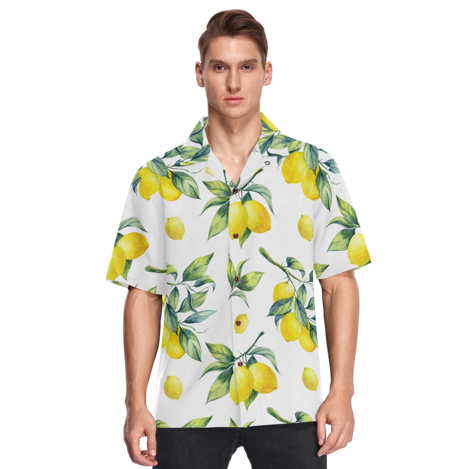 Men's Hawaiian Shirt - Lemon Print Summer Casual Button Down Shirt for Beach Vacation, Luau Party & Tropical Outfit | Sizes S-XXL | Breathable & Stylish