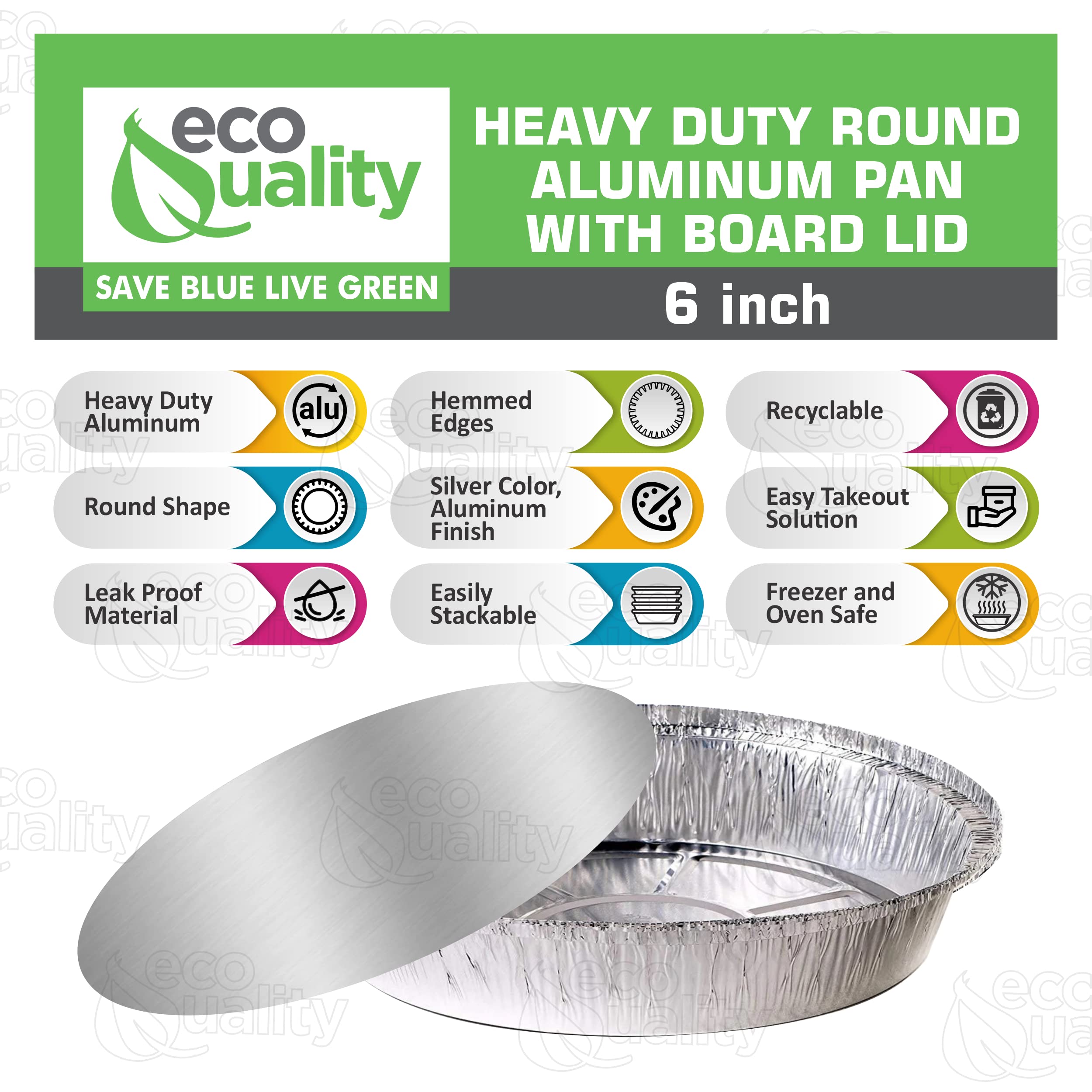 EcoQuality [500 Pack] 6 Inch Disposable Round Aluminum Foil Pans with Board Lids - Bake, Cook & Serve Food - Perfect for Catering, Restaurants, Parties, Picnics & Meal Prep - Oven Safe & Leak Proof Food Containers