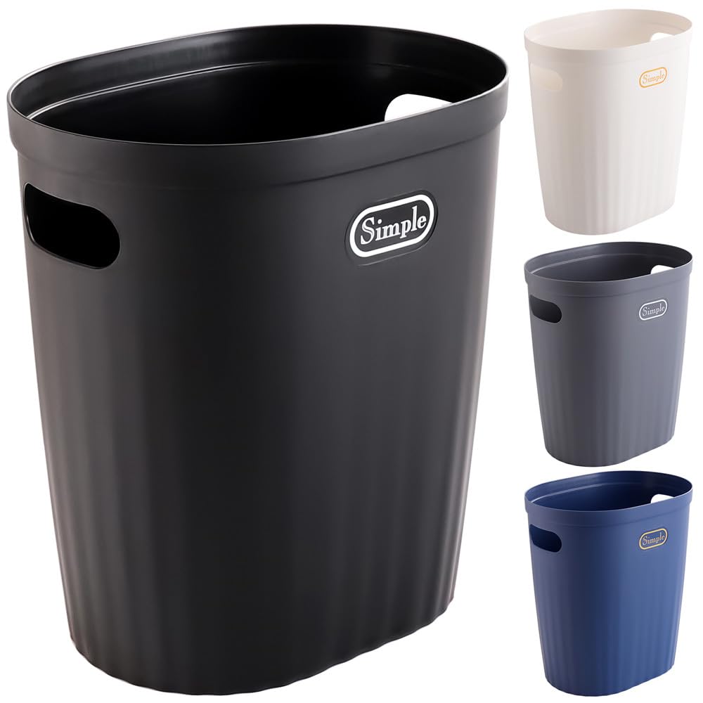 Slim Plastic Trash Can with Handle - Narrow Waste Basket for Bathroom, Bedroom, Kitchen, Office & Dorm - Space-Saving Garbage Bin for Small Spaces (Black) - Perfect for Tight Corners & Under Sinks