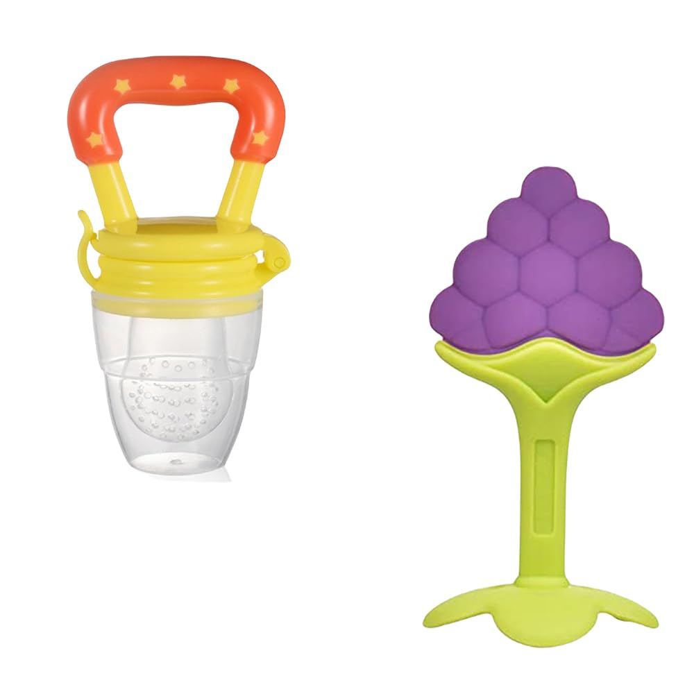 Kritiu Star Nibbler & Teether Combo - BPA-Free Silicone Baby Teething Toy for 0-12 Months | Safe Teething Relief for Infants | Yellow & Blue | Perfect for Soothing Sore Gums & Introducing First Foods