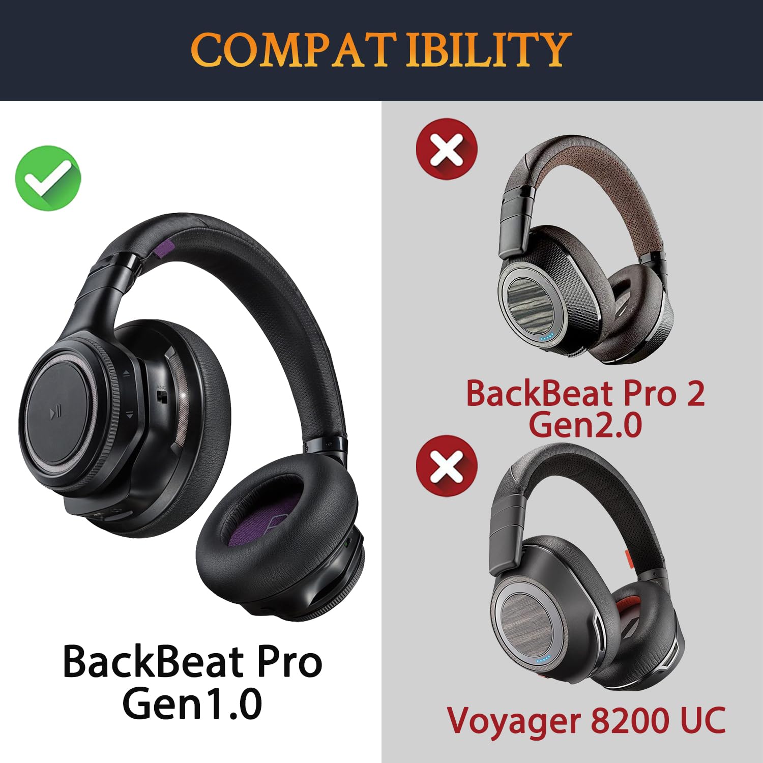 SOULWIT Replacement Ear Pads for Plantronics BackBeat Pro Wireless Headphones - Noise Canceling Memory Foam Cushions with Soft Protein Leather (Black) - Perfect for Office, Travel & Gaming Comfort