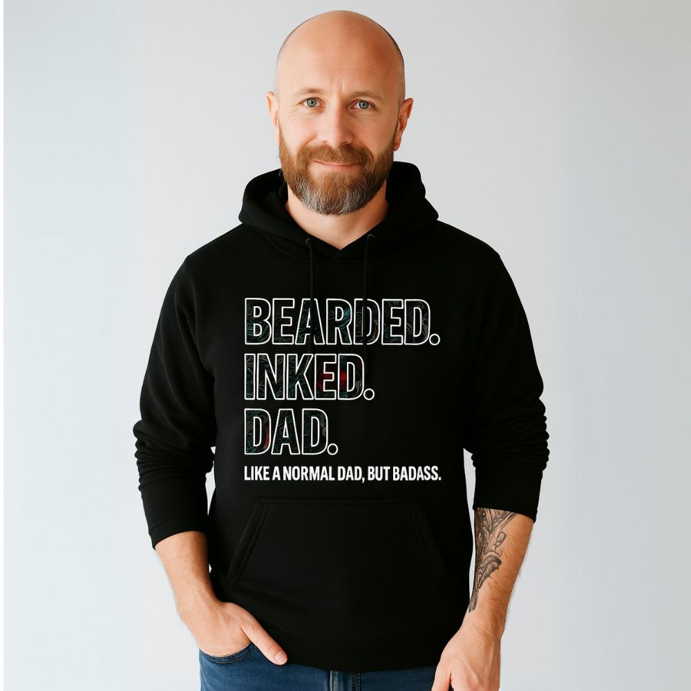Bearded Inked Dad Hoodie - Trendy Graphic Pullover Sweatshirt for Cool Fathers | Perfect for Casual Wear, Family Outings & Dad Gifts