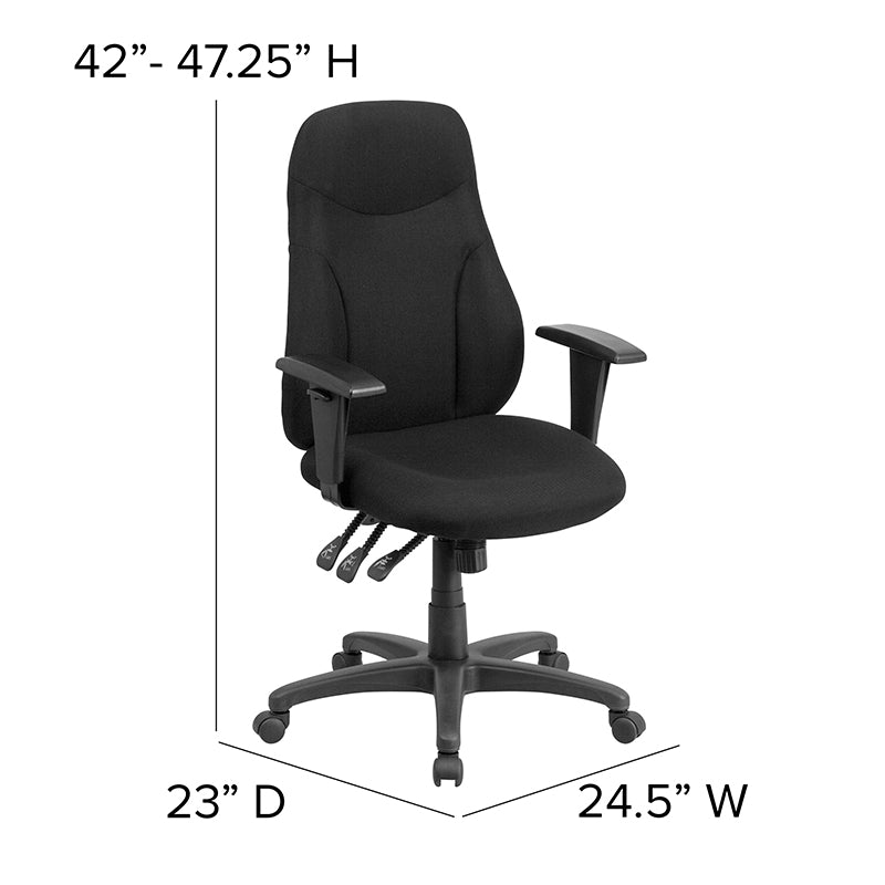 Ergonomic High Back Office Chair with Adjustable Arms - Black Fabric Swivel Task Chair for Home & Office Workspace - Perfect for Long Hours of Computer Work, Gaming, and Study Sessions