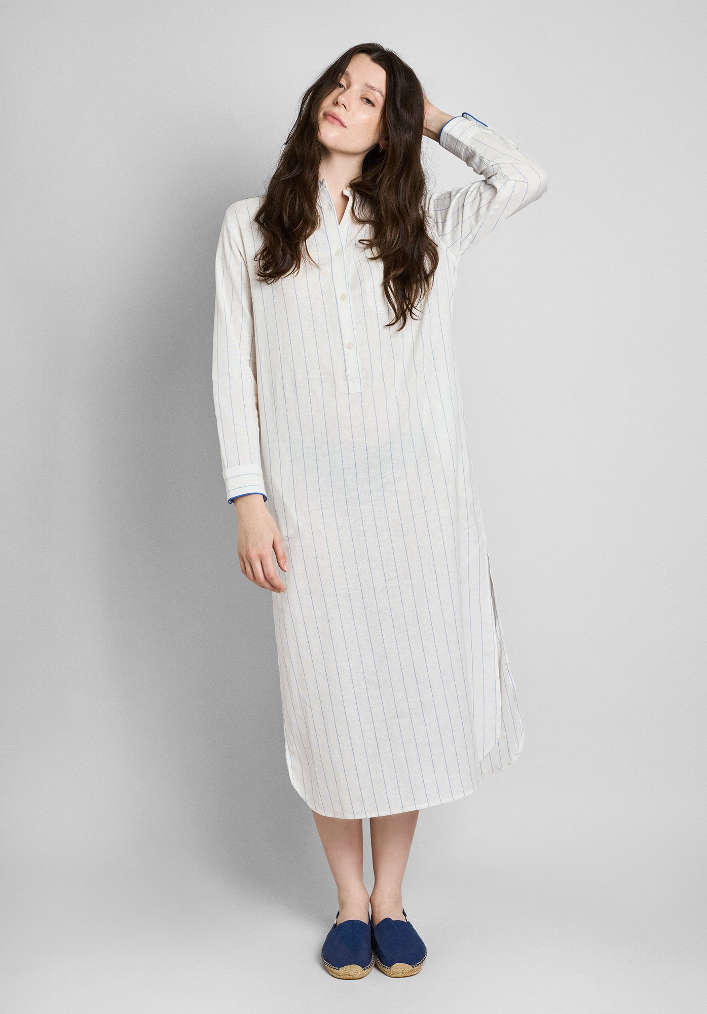 Georgia Kaftan in Linen Cotton Baker Stripe - Women's Summer Beach Cover Up, Boho Chic Loungewear for Vacation, Poolside, and Resort Wear
