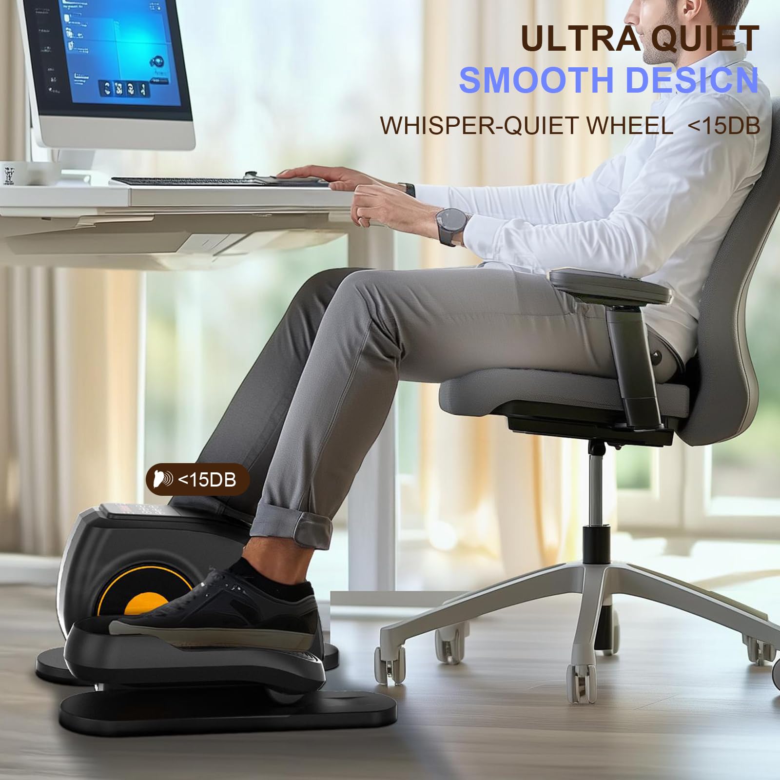 Compact Under Desk Elliptical Machine - Quiet Mini Pedal Exerciser with Adjustable Resistance & LED Display - Home Office Workout Equipment for Leg & Arm Exercise While Sitting (Ideal for Small Spaces, Work from Home & Sedentary Lifestyles)