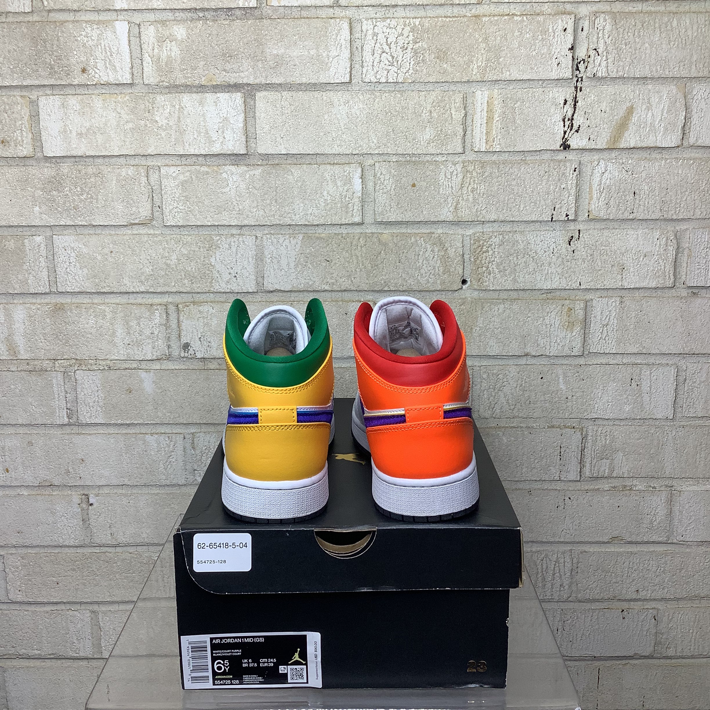 AIR JORDAN 1 MID Alternate Multi-Color Sneakers - Size 6.5Y (554725-128) | Men's Basketball Shoes for Casual Wear & Street Style Fashion
