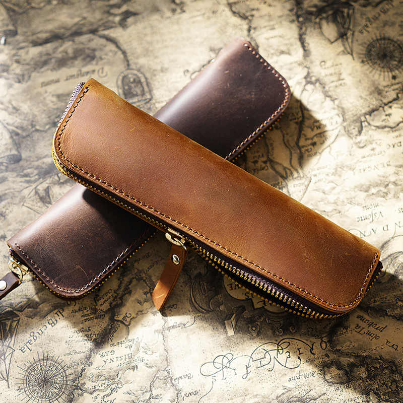 Premium Mini Zippered Leather Pen & Pencil Case - Compact Stationery Organizer for School, Office & Travel - Perfect Gift for Students & Professionals